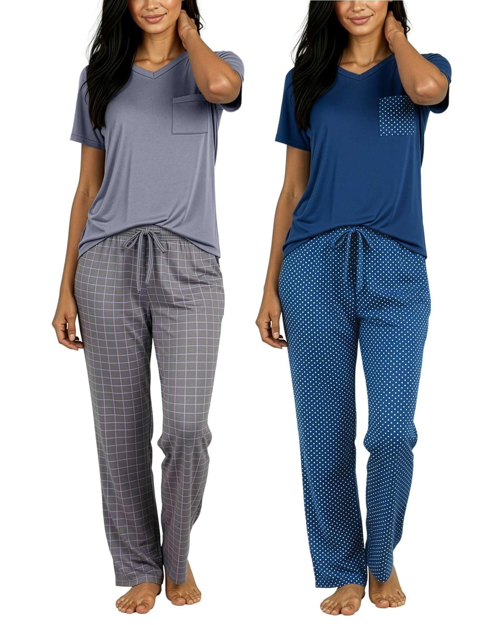 Real Essentials 2 Pack: Women's Comfy Pajama Sets - Short Sleeve Ladies Loungewear Sleepwear PJs (Available In Plus)