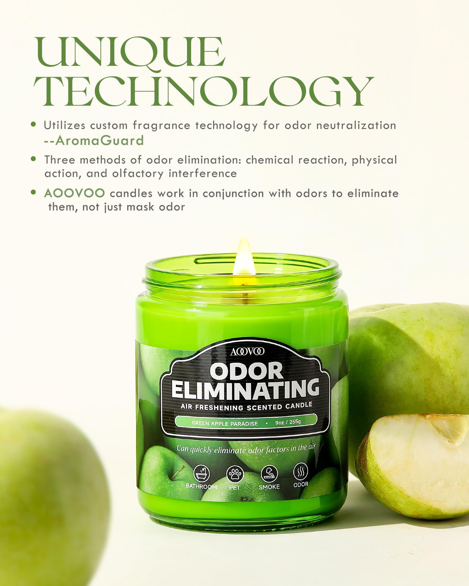 AOOVOO 4 Pack Citrus Lemon Odor Eliminating Highly Fragranced Candle Set - Eliminates 95% of Pet, Smoke, Food, and Other Smells Quickly, Non Toxic Air Freshing Soy Candle