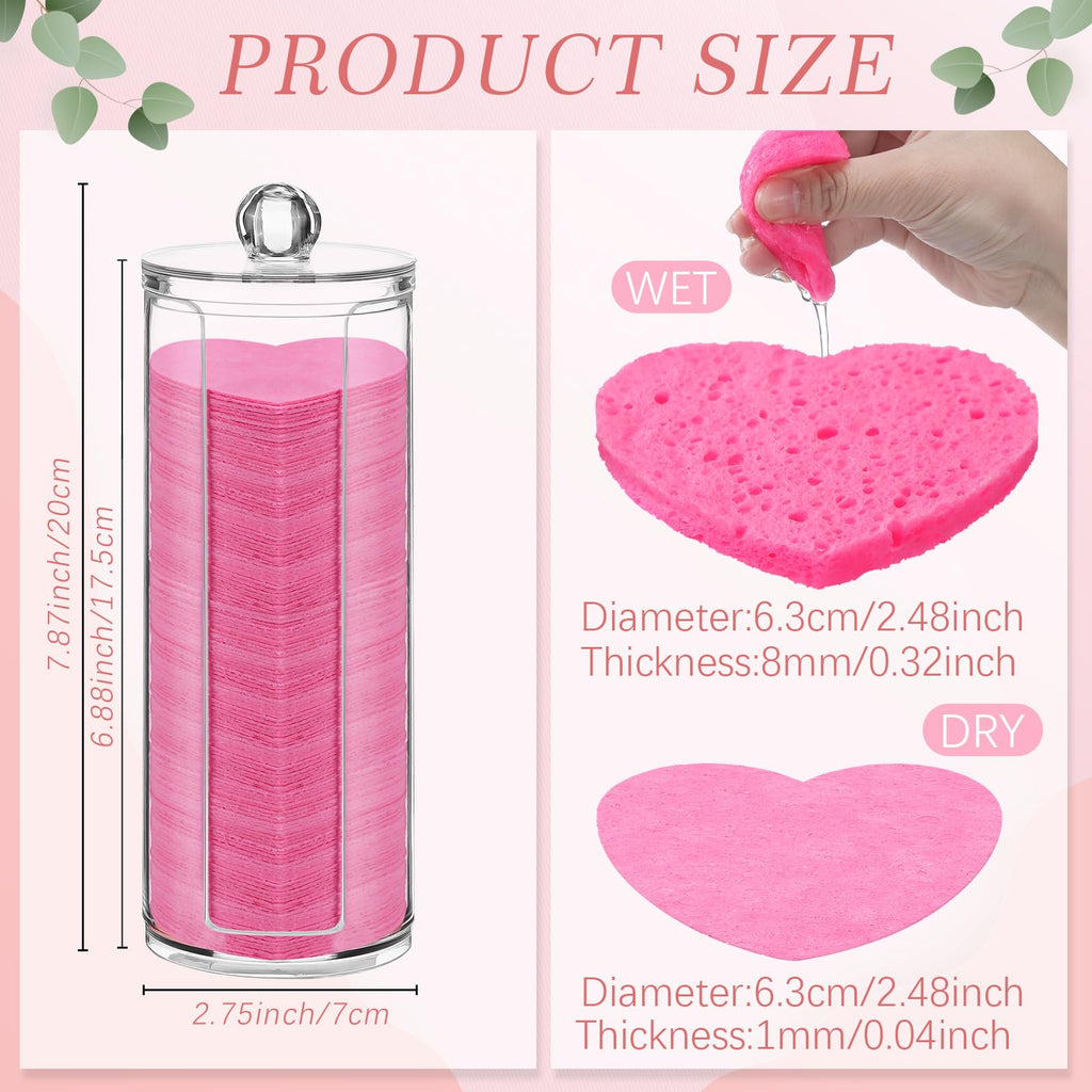 Sieral 120 Pcs Compressed Facial Sponges for Women with Container Disposable Face Sponge Pads for Mask Washing Face Cleansing Exfoliating Pore Esthetician Makeup Removal(Heart,Multicolor)