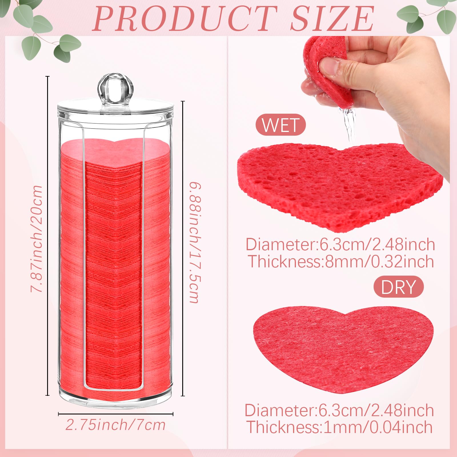 Sieral 120 Pcs Compressed Facial Sponges for Women with Container Disposable Face Sponge Pads for Mask Washing Face Cleansing Exfoliating Pore Esthetician Makeup Removal(Heart,Multicolor)