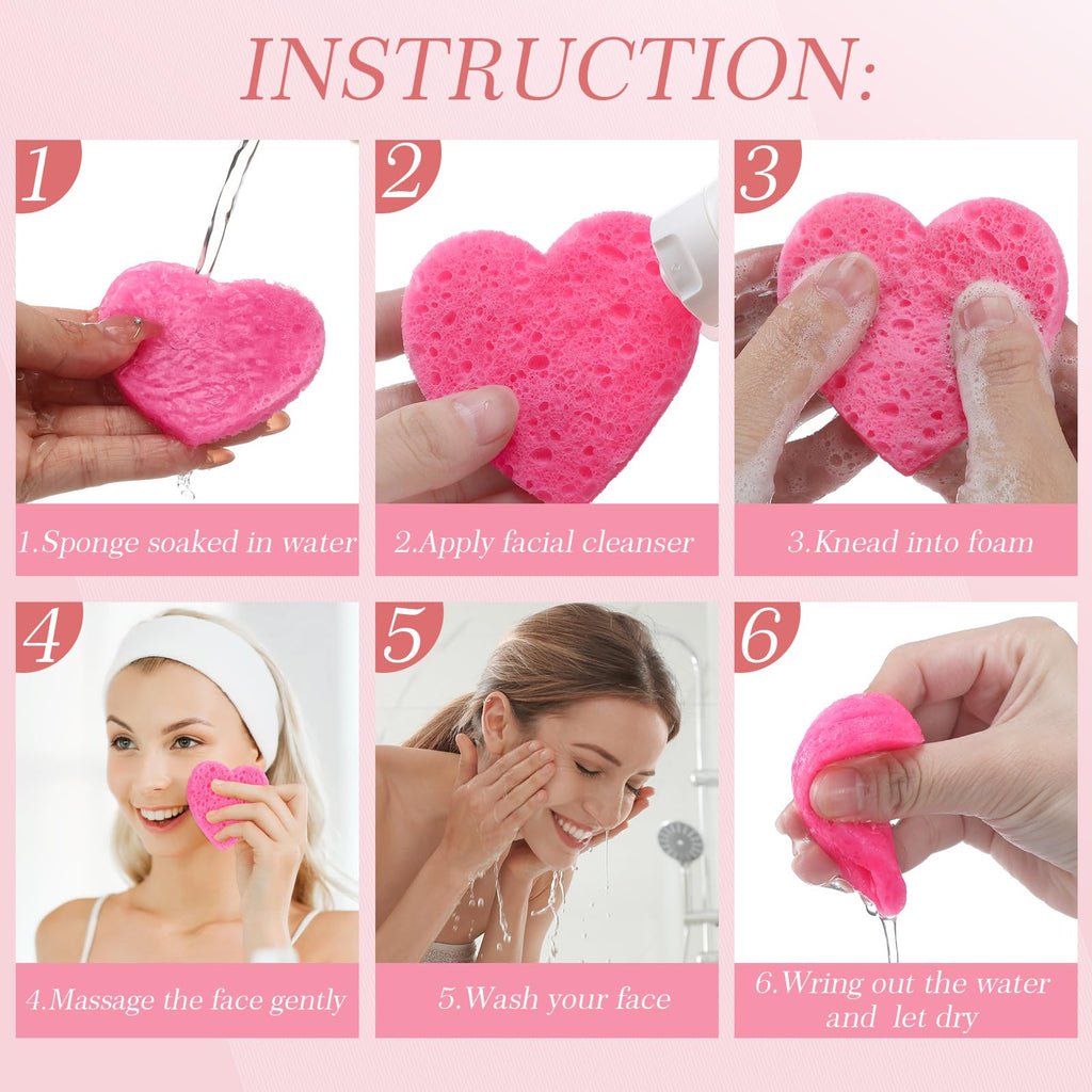 Sieral 120 Pcs Compressed Facial Sponges for Women with Container Disposable Face Sponge Pads for Mask Washing Face Cleansing Exfoliating Pore Esthetician Makeup Removal(Heart,Multicolor)