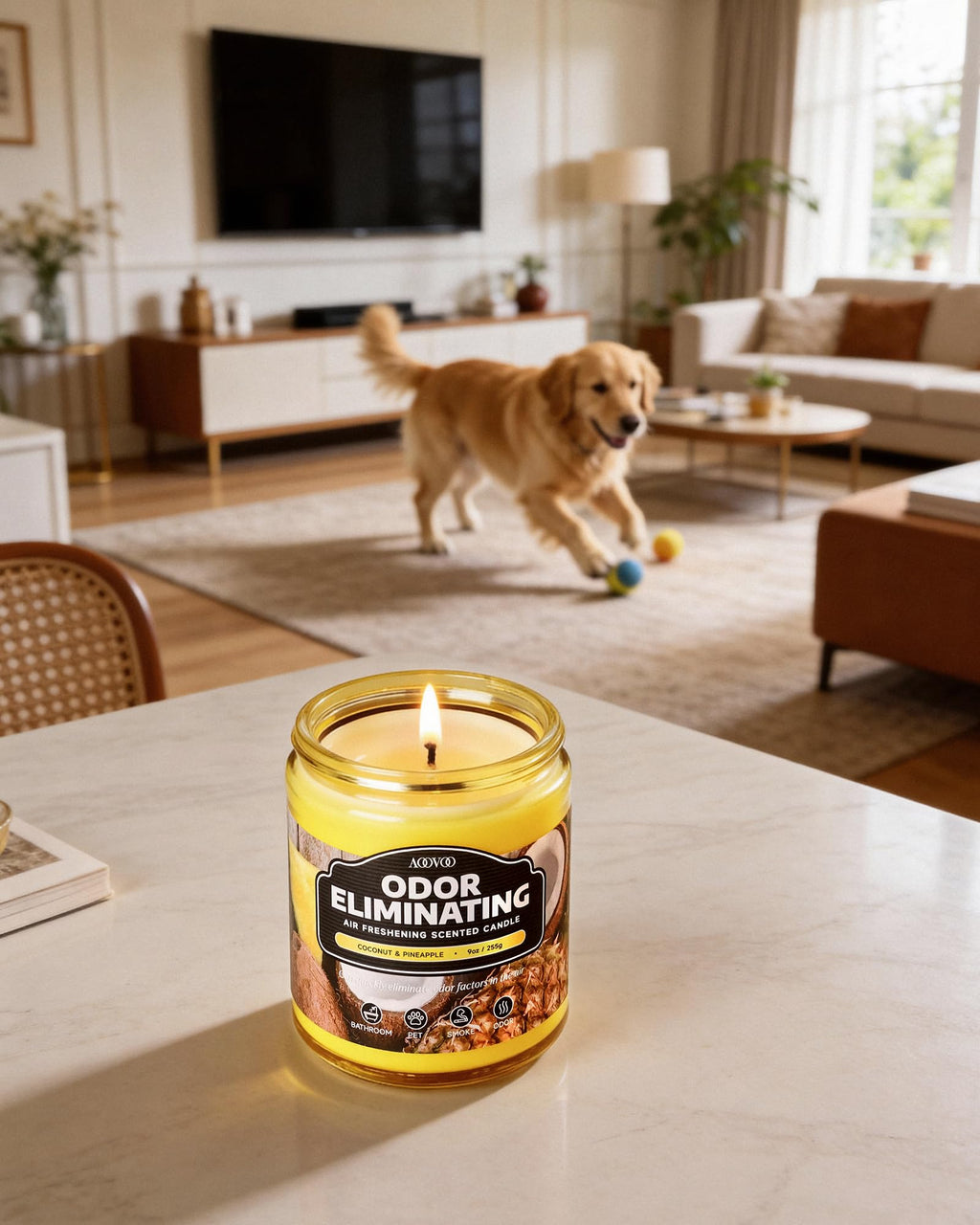 AOOVOO 4 Pack Citrus Lemon Odor Eliminating Highly Fragranced Candle Set - Eliminates 95% of Pet, Smoke, Food, and Other Smells Quickly, Non Toxic Air Freshing Soy Candle