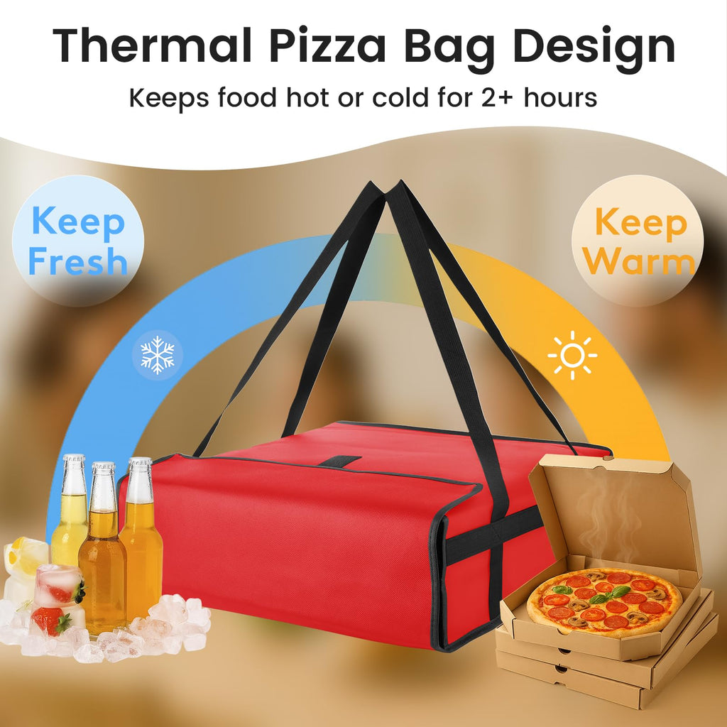 Bodaon Insulated Pizza Delivery Bag, 20" x 20" x 6" Pizza Warmer Bags for Carry Hot, Food Warmers for Parties, Pizza Thermal Insulation, Pizza Carrier for Catering, Red, 1-Pack