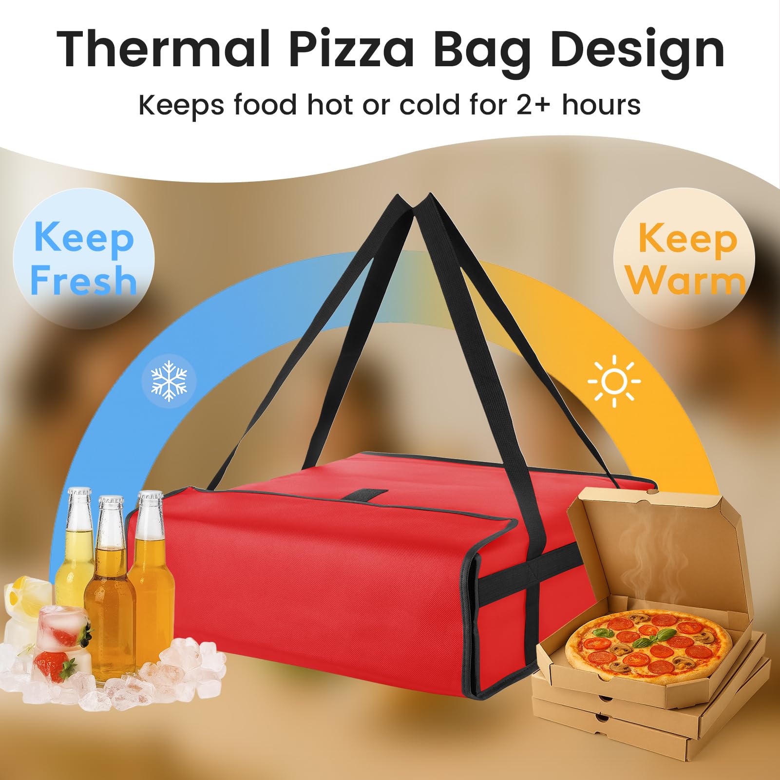 Bodaon Insulated Pizza Delivery Bag, 20" x 20" x 6" Pizza Warmer Bags for Carry Hot, Food Warmers for Parties, Pizza Thermal Insulation, Pizza Carrier for Catering, Red, 1-Pack