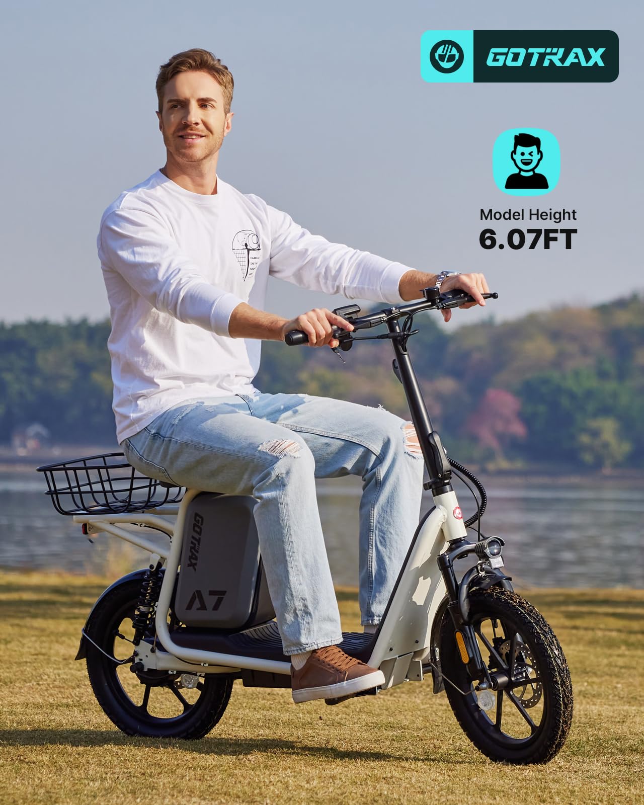 Gotrax Adult Electric Scooter with Seat, Max 19-25miles Range, 15.5-20mph Power by 350W-500W Motor, All-Terrain Tire & Wider Deck & Soft Cushioning Seat with Carry Basket