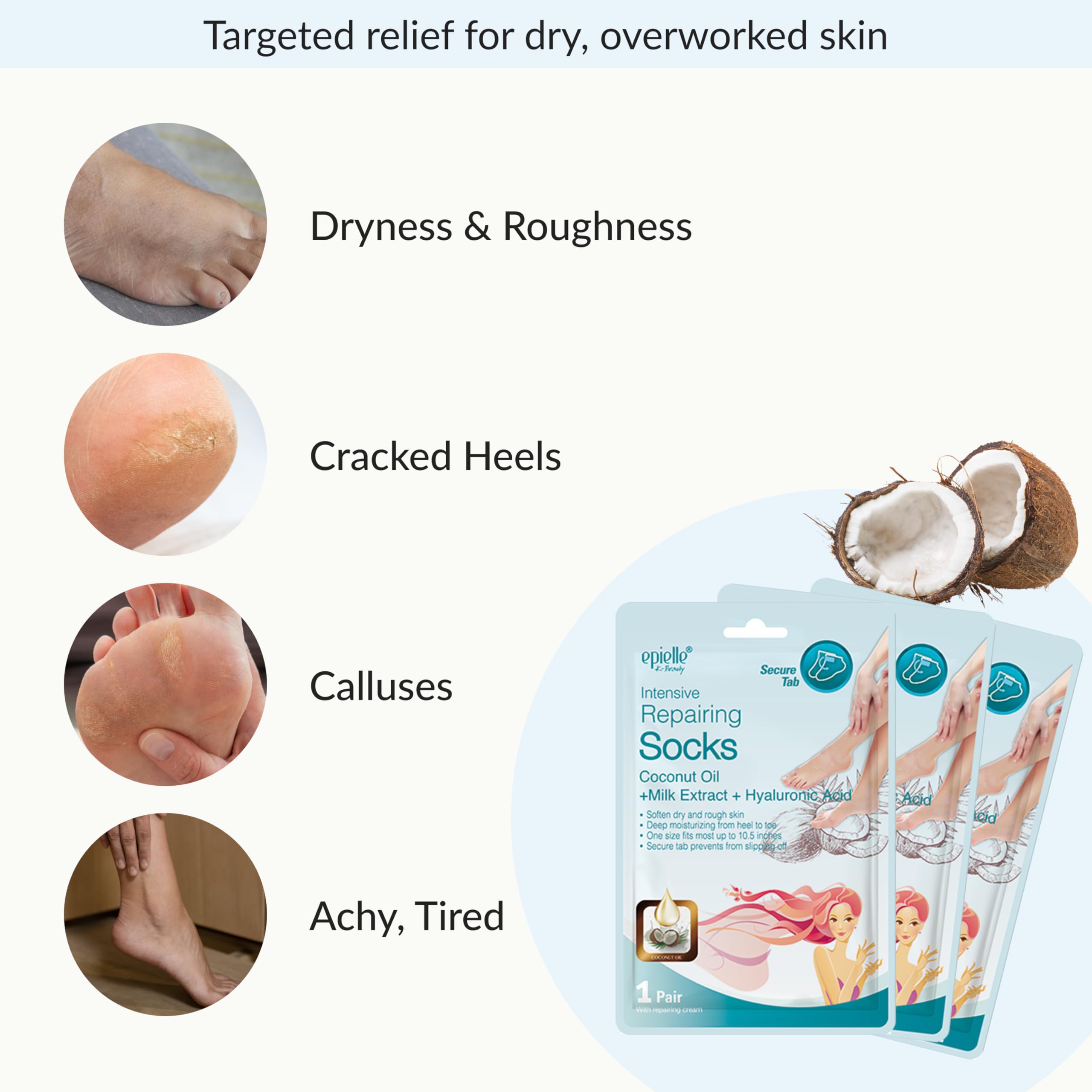 Epielle Intensive Repairing Hand & Foot Masks, Restore and Moisturize Dry, Cracked Skin, Self Care Gifts for Women, Spa Kit, 6 Moisturizing Gloves & 6 Moisturizing Socks