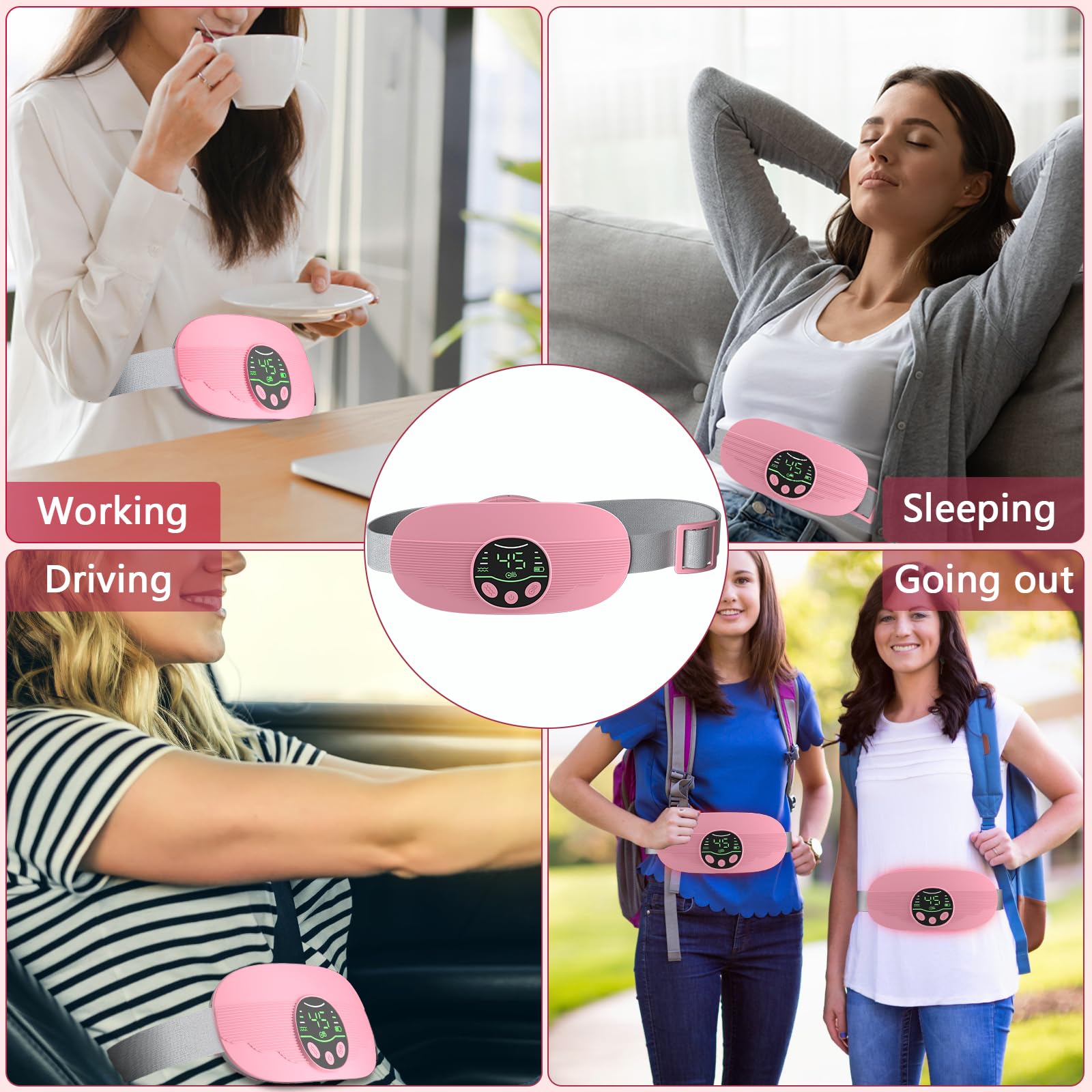 HOTBAG Heating Pad for Period Cramps, Portable Cordless 3S Fast Period Heating Pad Cramp Relief with 3 Heat Levels and 3 Massage Modes, Electric Heating Pad for Pain Relief Gifts for Women (Purple)