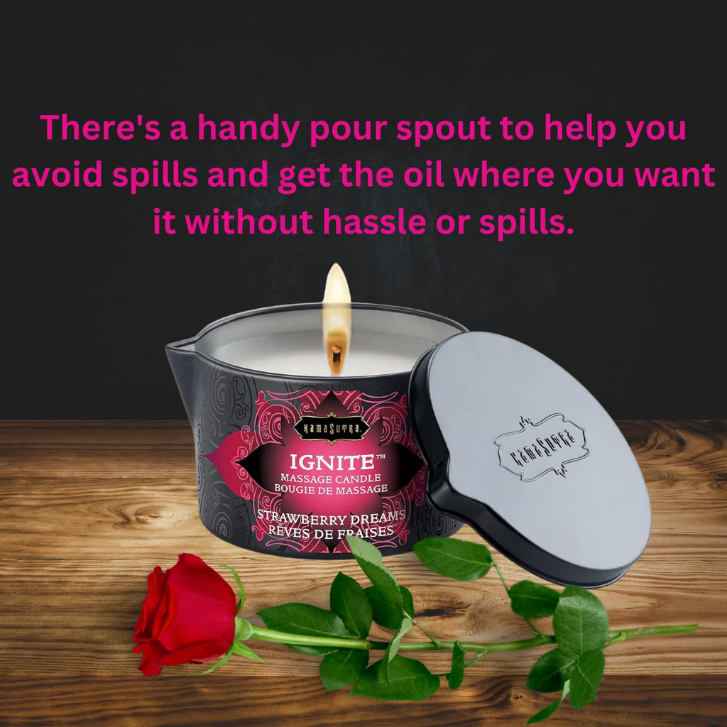 KAMA SUTRA Ignite Massage Candle - Coconut Oil and Soy Based - Island Passion Berry, 6 oz Candle Melts into a Warm Massage Oil, Couples Massage, Pour Spout Massage Candle