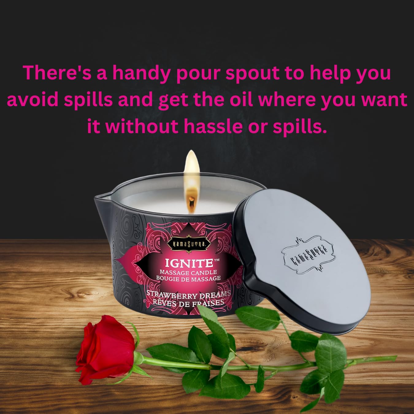 KAMA SUTRA Ignite Massage Candle - Coconut Oil and Soy Based - Island Passion Berry, 6 oz Candle Melts into a Warm Massage Oil, Couples Massage, Pour Spout Massage Candle