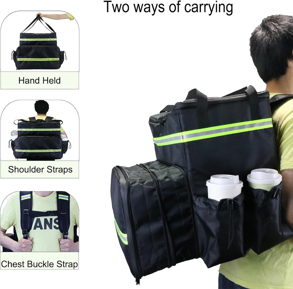 Extral Large Food Delivery Backpack,17"x17"x16" Insulated Pizza Delivery Backpack fits 14'' 16'' Pizzas, Motorcycle Food Delivery Bag for Bike with 4 Pockets for Uber Eats, Doordash