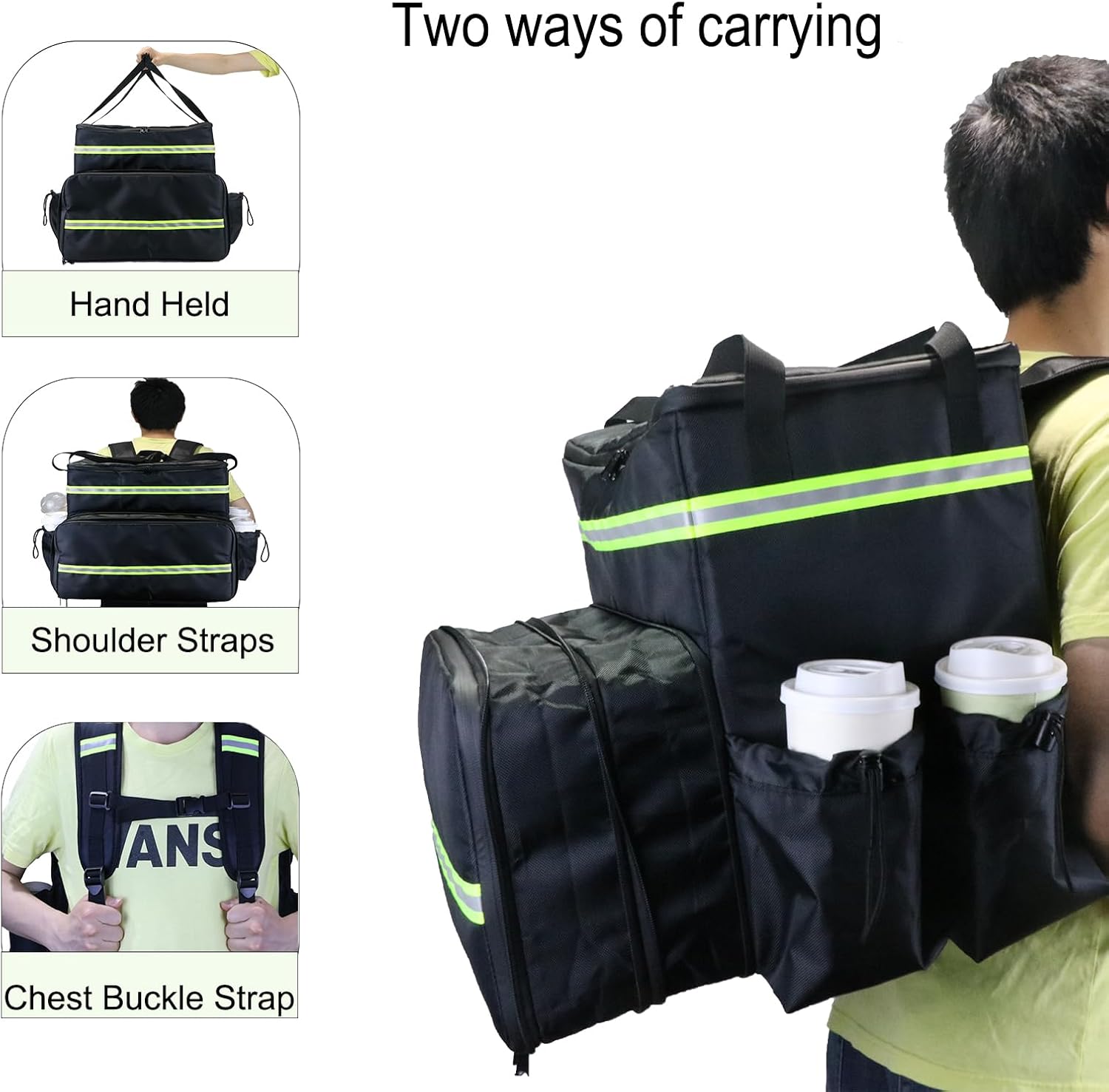 Extral Large Food Delivery Backpack,17"x17"x16" Insulated Pizza Delivery Backpack fits 14'' 16'' Pizzas, Motorcycle Food Delivery Bag for Bike with 4 Pockets for Uber Eats, Doordash