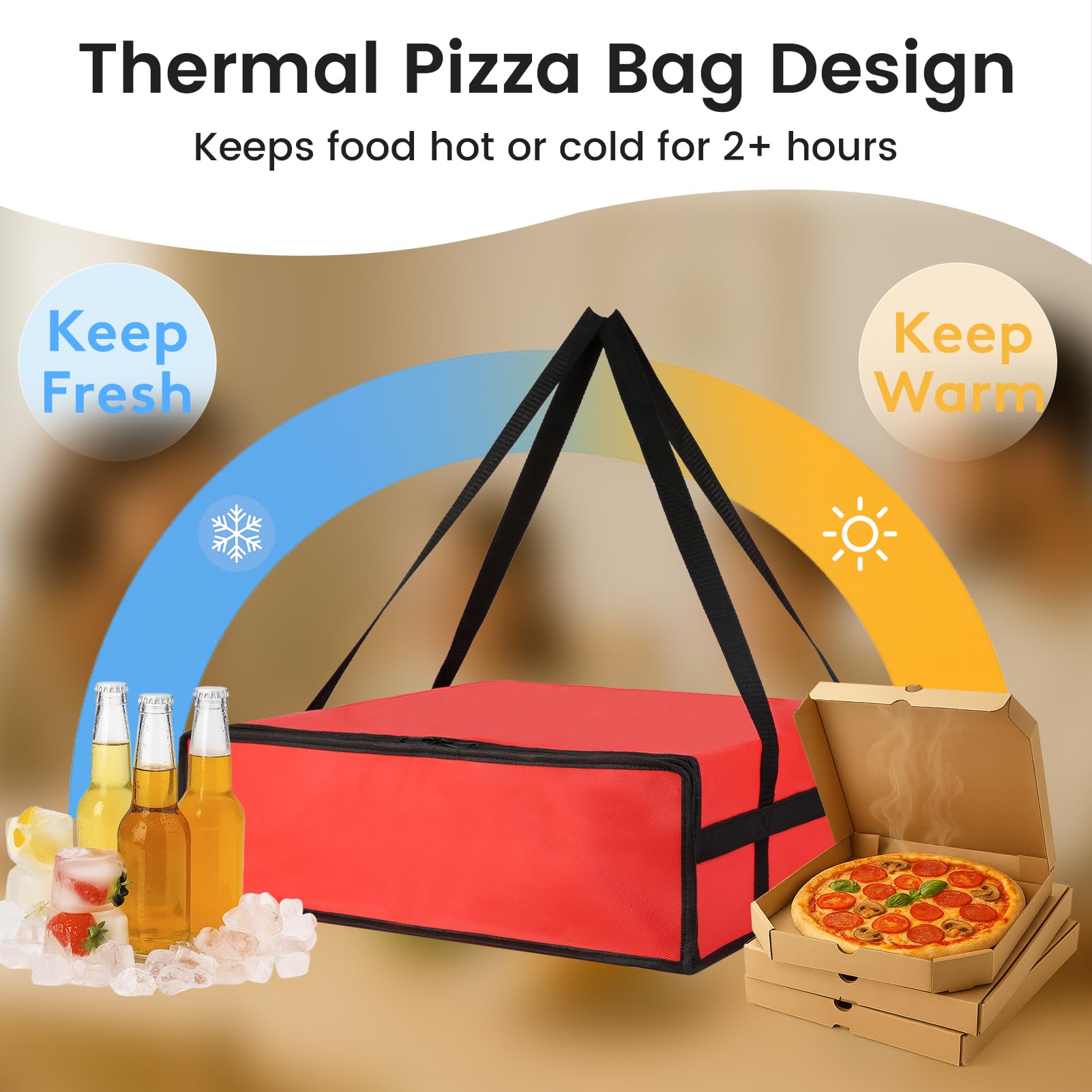 Bodaon Insulated Pizza Delivery Bag, 20" x 20" x 6" Pizza Warmer Bags for Carry Hot, Food Warmers for Parties, Pizza Thermal Insulation, Pizza Carrier for Catering, Red, 1-Pack