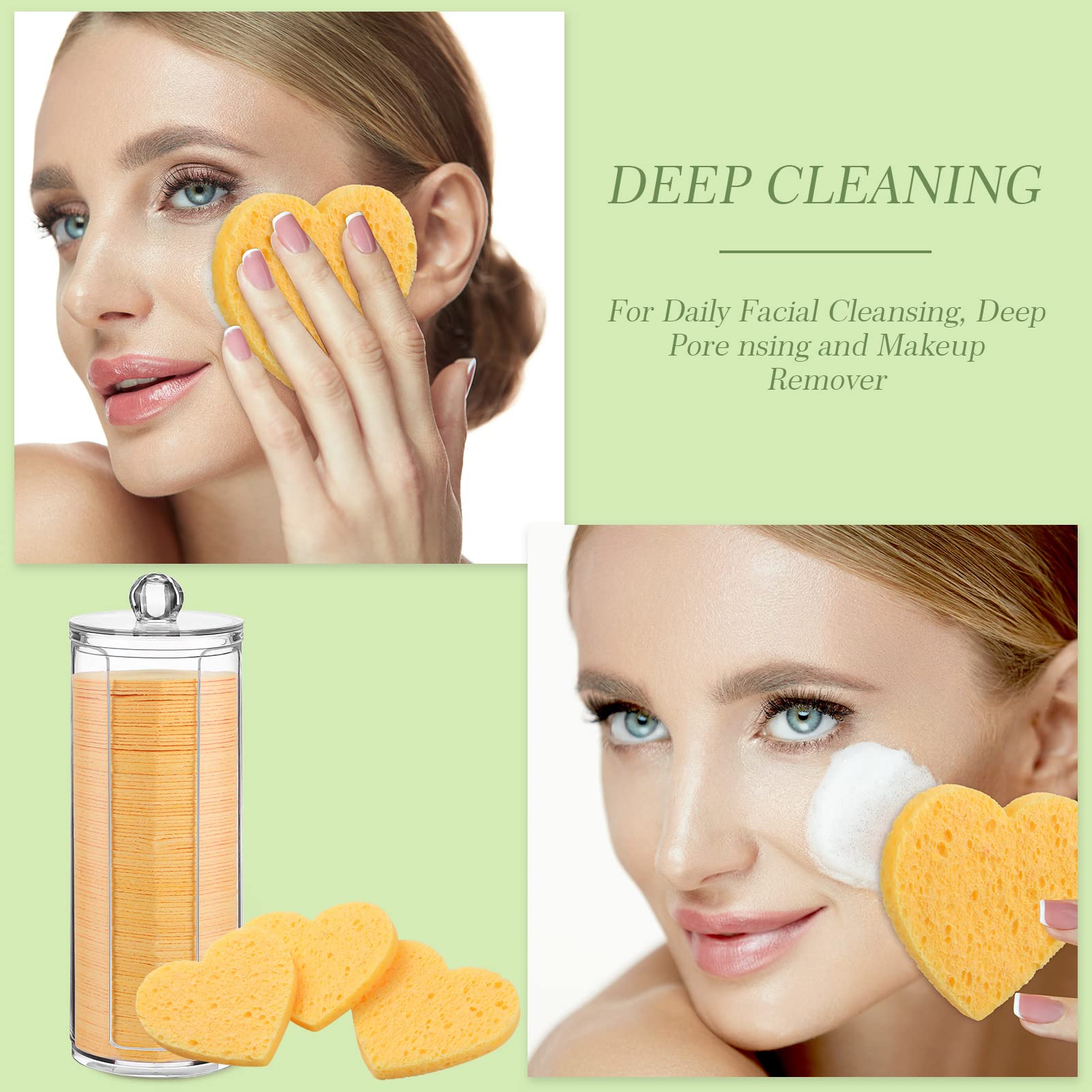 Sieral 120 Pcs Compressed Facial Sponges for Women with Container Disposable Face Sponge Pads for Mask Washing Face Cleansing Exfoliating Pore Esthetician Makeup Removal(Heart,Multicolor)