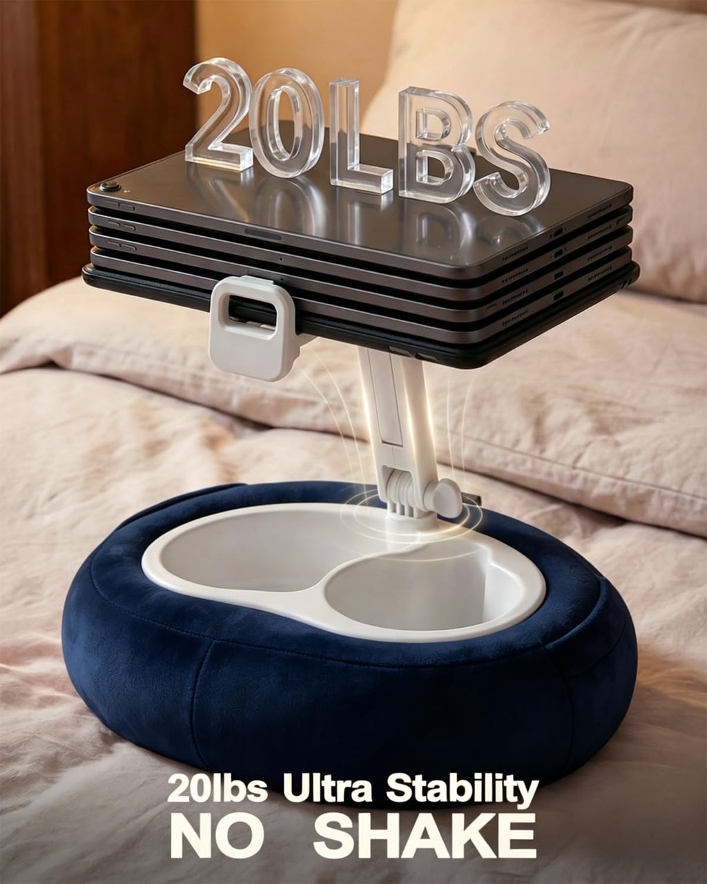 Tablet Pillow Stand, Compatible with 5"-12.9" Kindle, iPad, Phone/Tablet, Google, Samsung, 360° Rotating Phone Holder for Bed, Soft Plush Fabric, Detachable Bowl, Reading and Relaxation on Bed, Pink