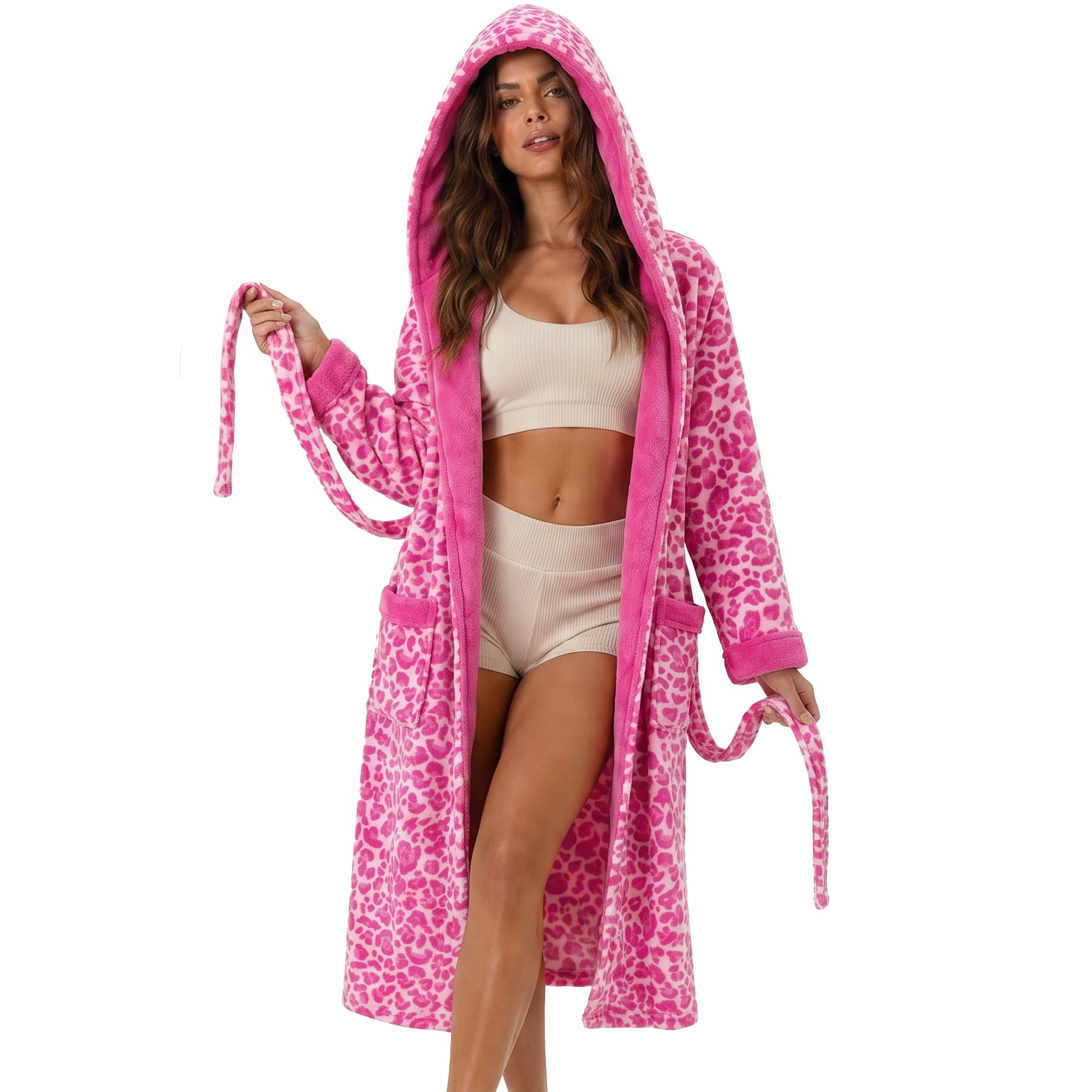 U2SKIIN Womens Hooded Fleece Robes, Soft Plush Long Bathrobe, Comfy Housecoat for Womens