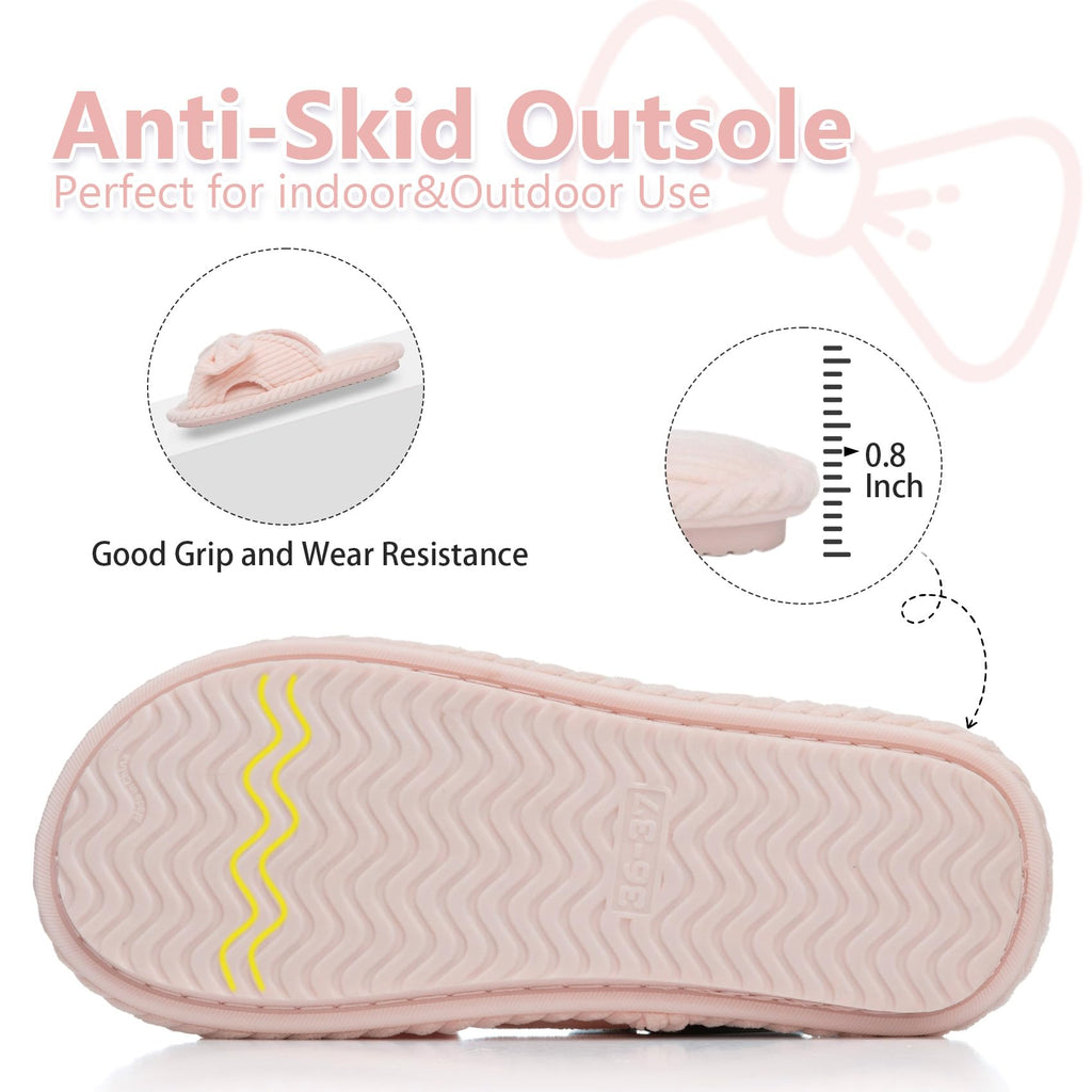 GOEWY Cute Slippers for Women Indoor and Outdoor Cozy Soft Bow Open Toe Womens Slippers with Memory Foam Anti-Skid Sole Slides Spa Birthday Gifts for Women Mom Her Ladies Bridesmaid