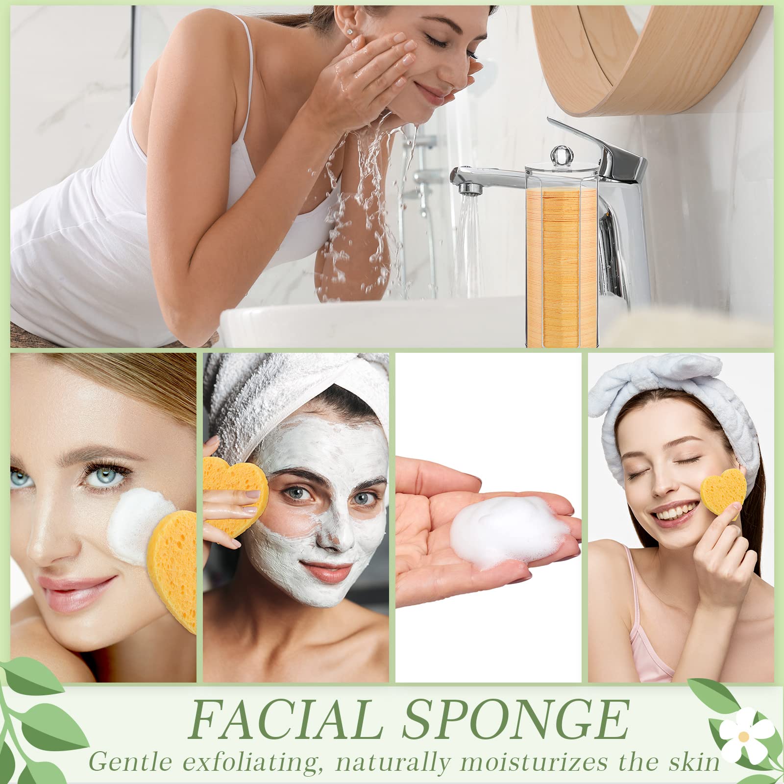 Sieral 120 Pcs Compressed Facial Sponges for Women with Container Disposable Face Sponge Pads for Mask Washing Face Cleansing Exfoliating Pore Esthetician Makeup Removal(Heart,Multicolor)