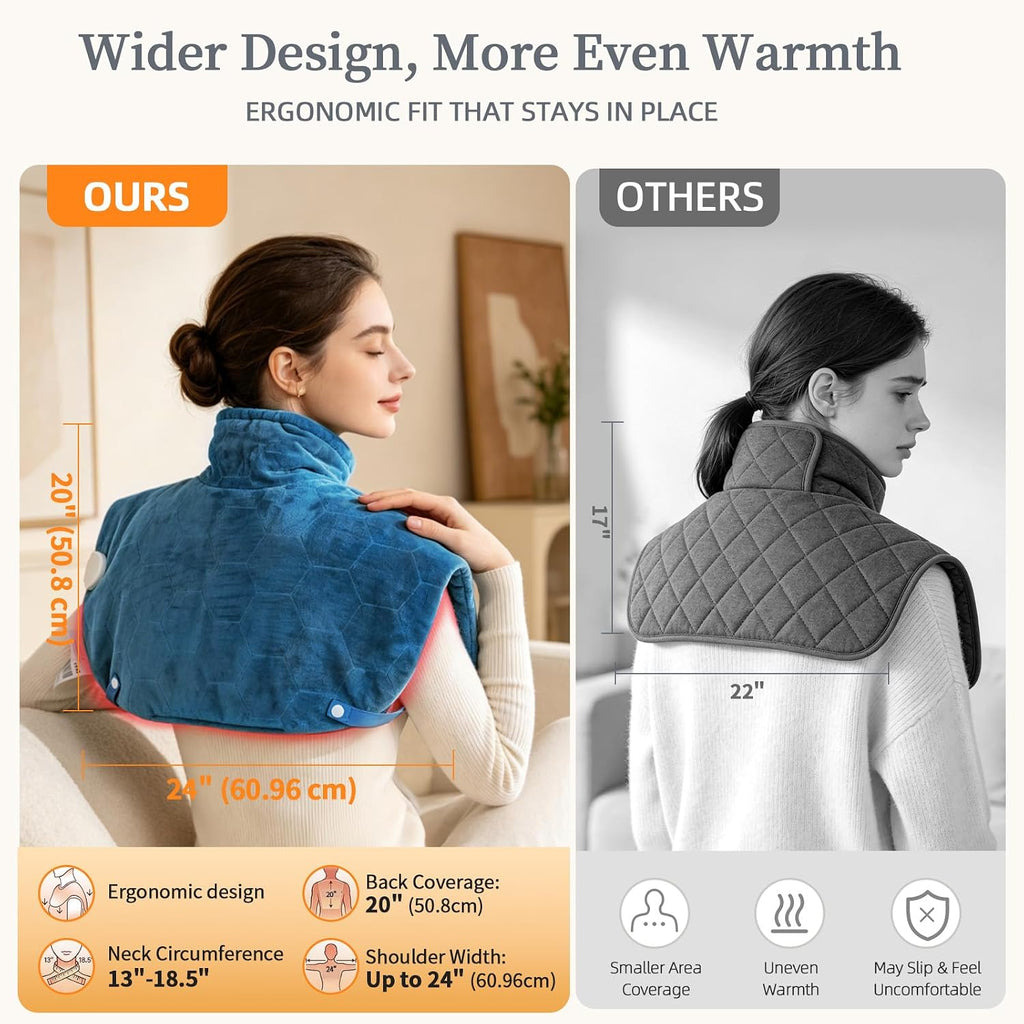 30s Fast Heating Pad for Neck and Shoulders and Back, Far Infrared Graphene Wrap for 6X Deeper Pain-Relief, 8 Heat Levels Auto Shut-Off & Memory, Washable Heating Pads, Comfort Gifts for Women Men