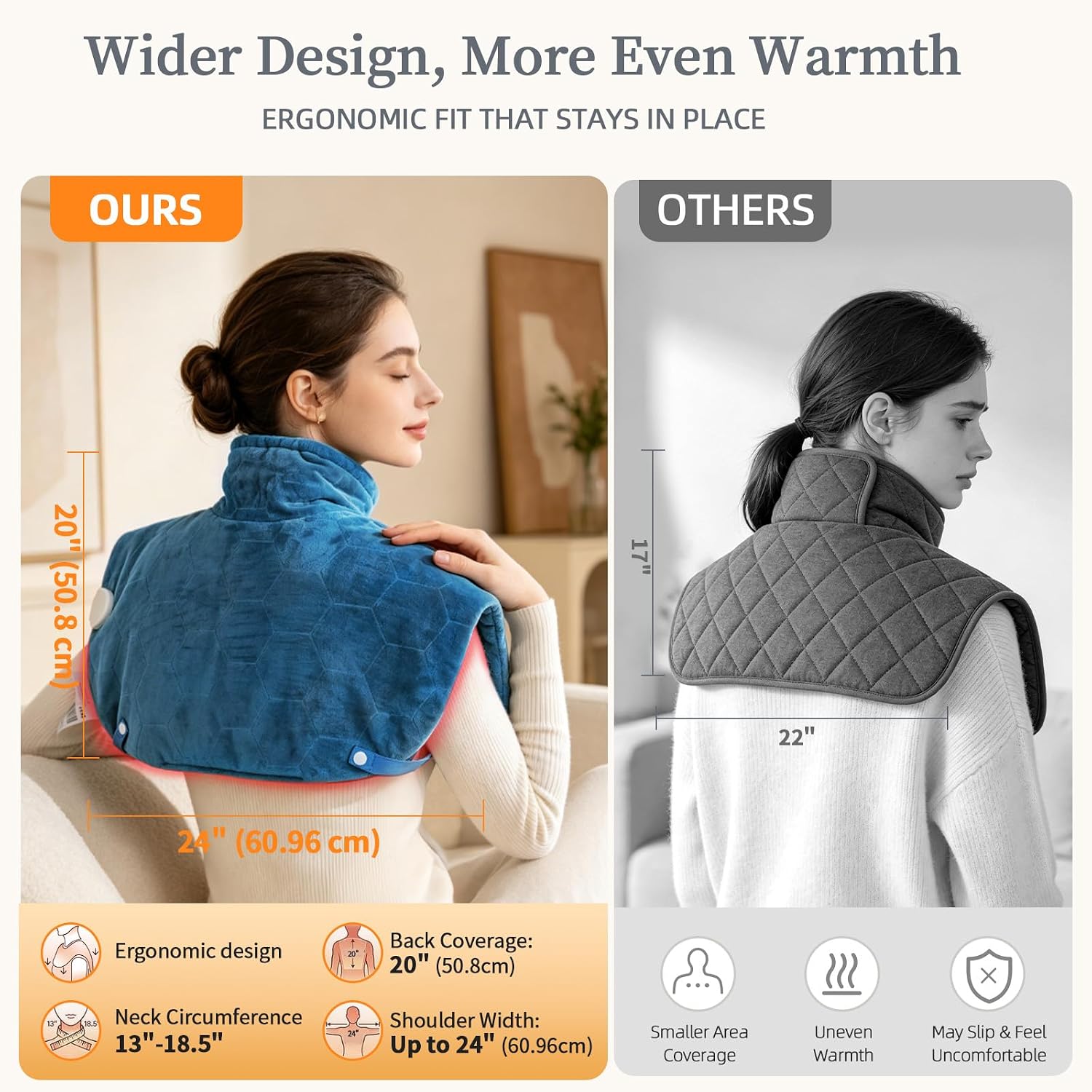 30s Fast Heating Pad for Neck and Shoulders and Back, Far Infrared Graphene Wrap for 6X Deeper Pain-Relief, 8 Heat Levels Auto Shut-Off & Memory, Washable Heating Pads, Comfort Gifts for Women Men