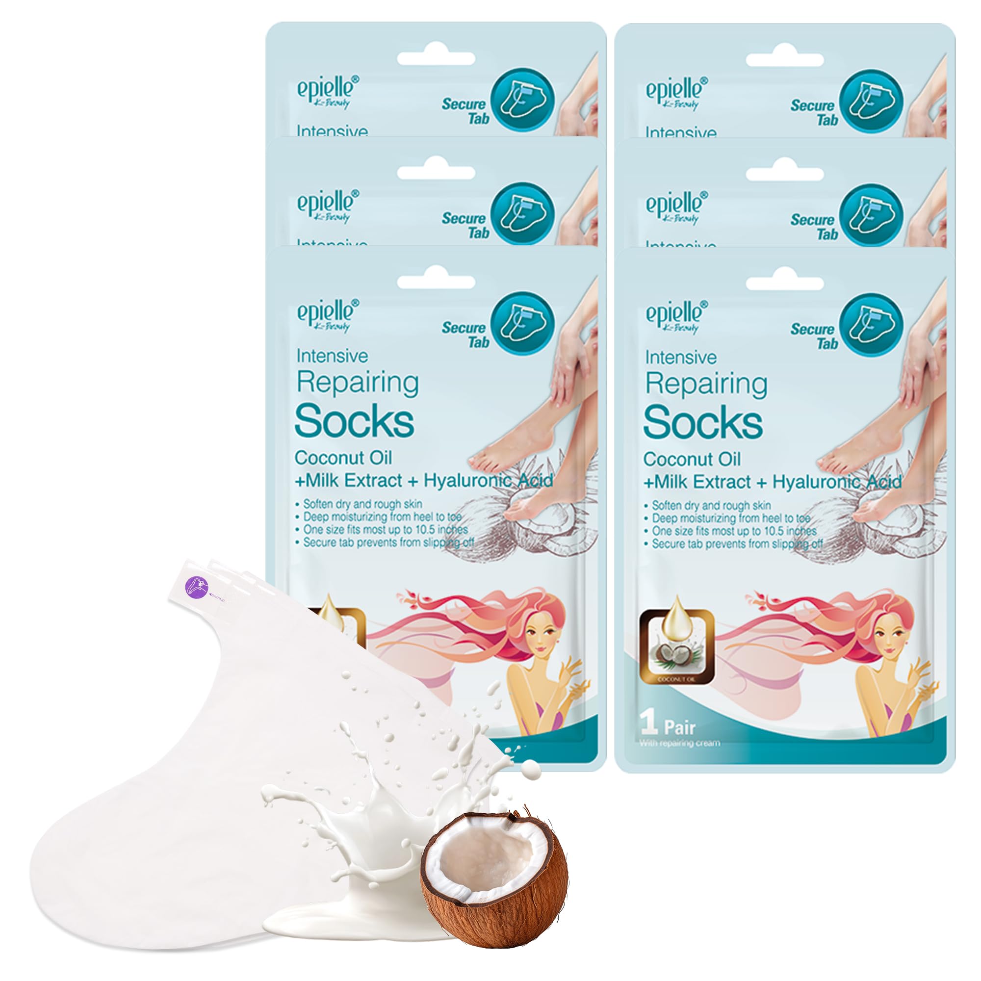 Epielle Intensive Repairing Hand & Foot Masks, Restore and Moisturize Dry, Cracked Skin, Self Care Gifts for Women, Spa Kit, 6 Moisturizing Gloves & 6 Moisturizing Socks
