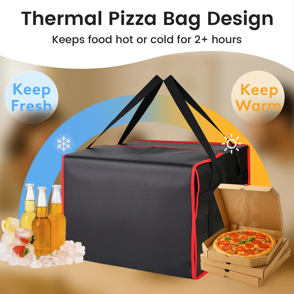 Bodaon Insulated Pizza Delivery Bag, 20" x 20" x 6" Pizza Warmer Bags for Carry Hot, Food Warmers for Parties, Pizza Thermal Insulation, Pizza Carrier for Catering, Red, 1-Pack
