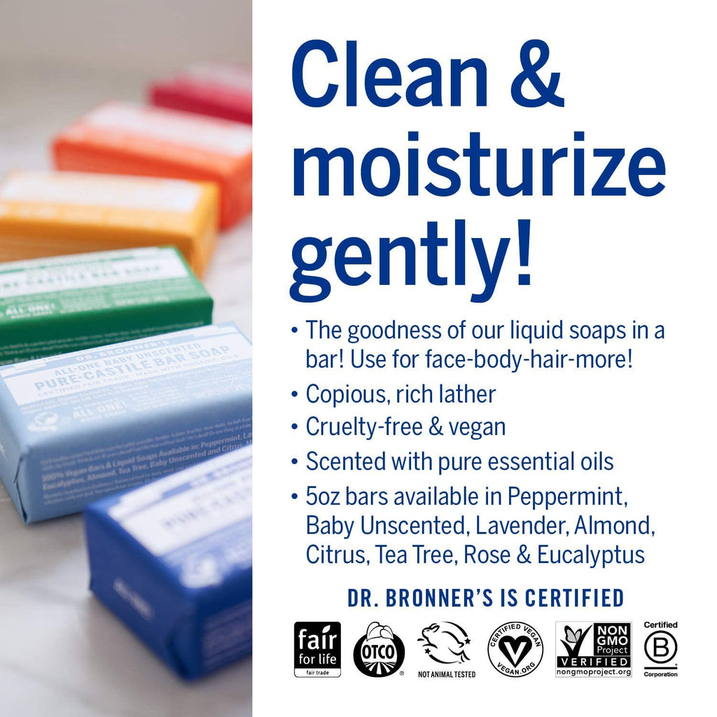 Dr. Bronner's Pure-Castile Magic Bar Soaps (5 Ounce Variety Gift Pack) Almond, Unscented, Lavender, Peppermint, Citrus, Rose - Made with Regenerative Organic Certified Oils, Vegan, Non-GMO