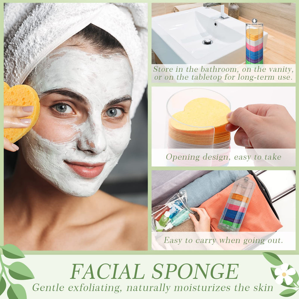 Sieral 120 Pcs Compressed Facial Sponges for Women with Container Disposable Face Sponge Pads for Mask Washing Face Cleansing Exfoliating Pore Esthetician Makeup Removal(Heart,Multicolor)