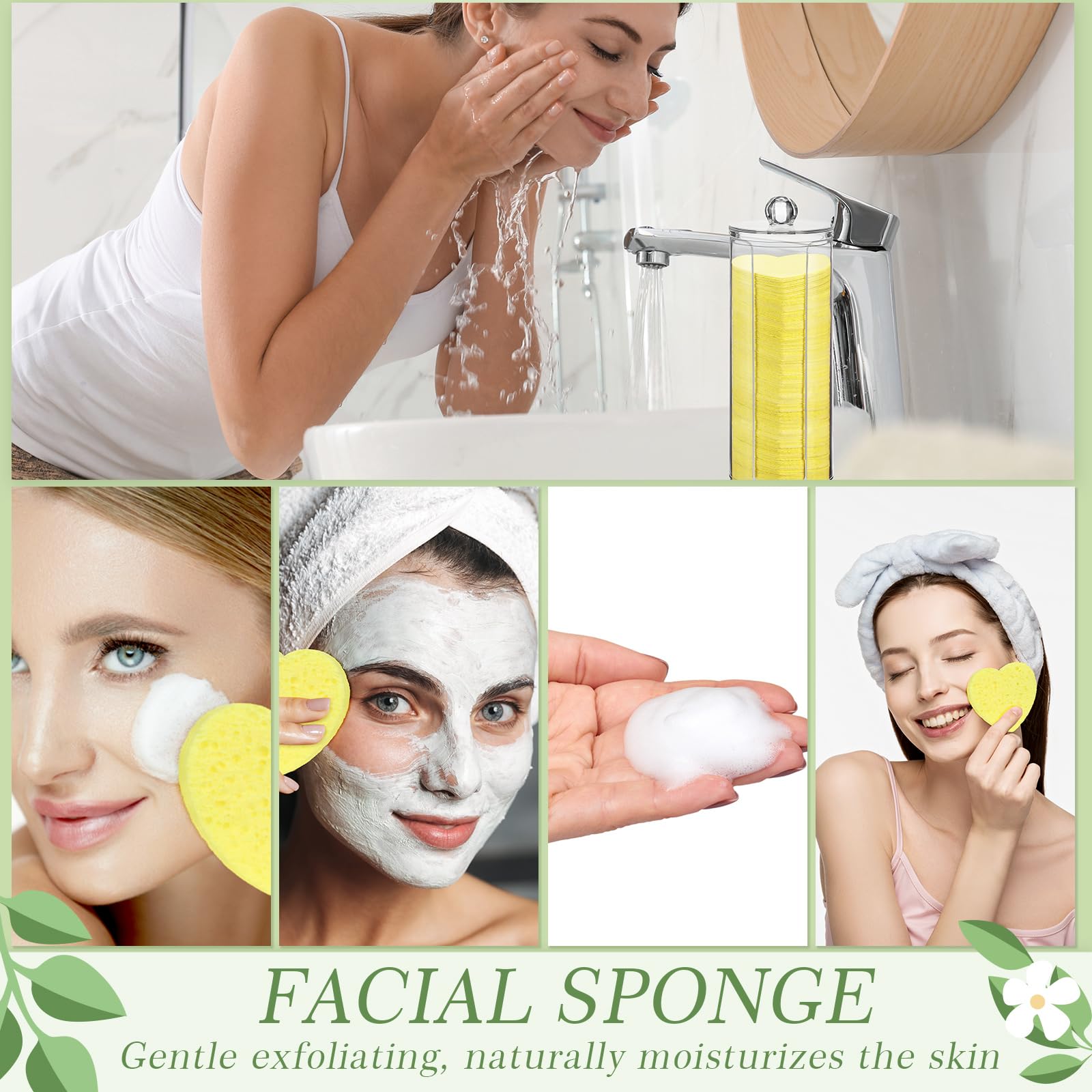 Sieral 120 Pcs Compressed Facial Sponges for Women with Container Disposable Face Sponge Pads for Mask Washing Face Cleansing Exfoliating Pore Esthetician Makeup Removal(Heart,Multicolor)