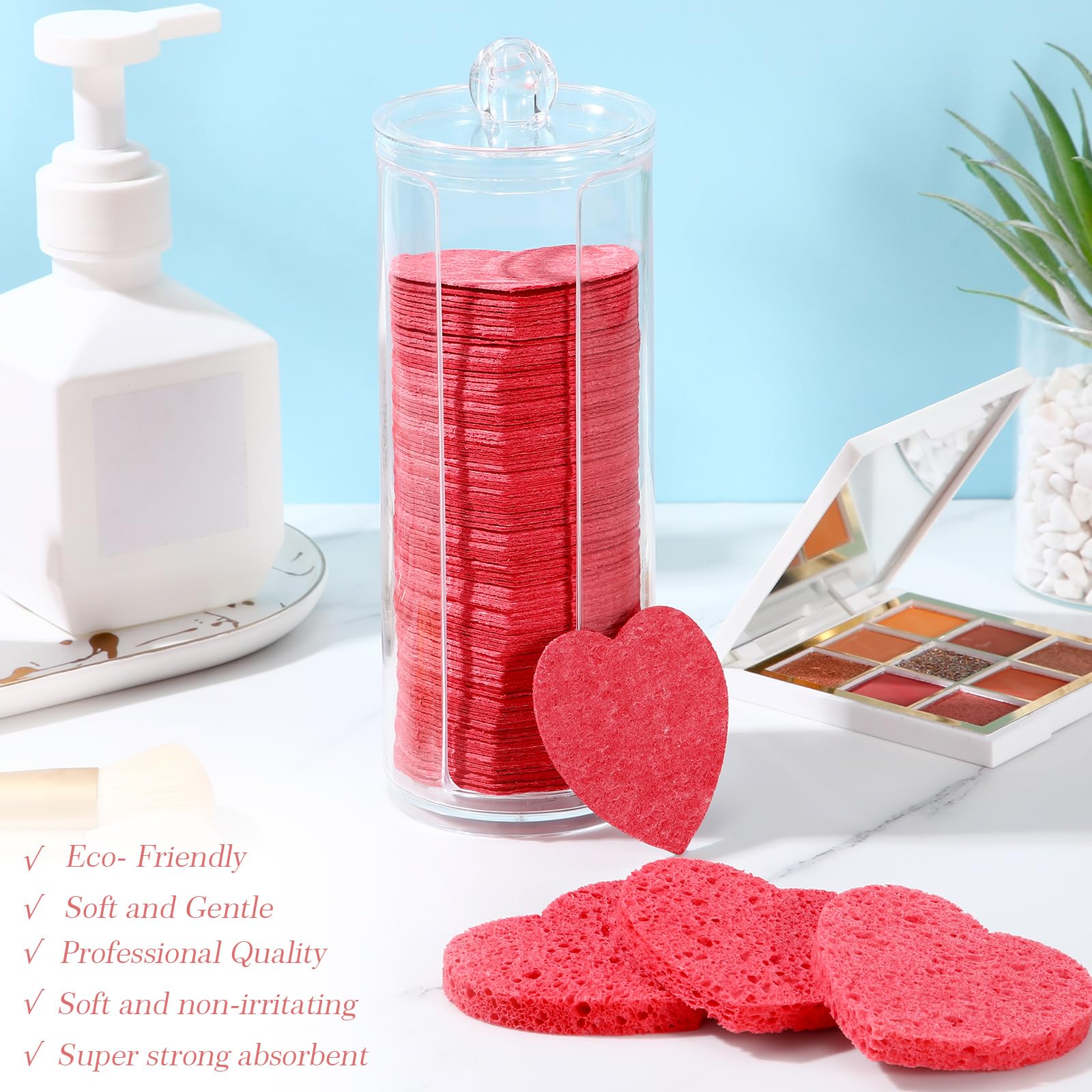 Sieral 120 Pcs Compressed Facial Sponges for Women with Container Disposable Face Sponge Pads for Mask Washing Face Cleansing Exfoliating Pore Esthetician Makeup Removal(Heart,Multicolor)