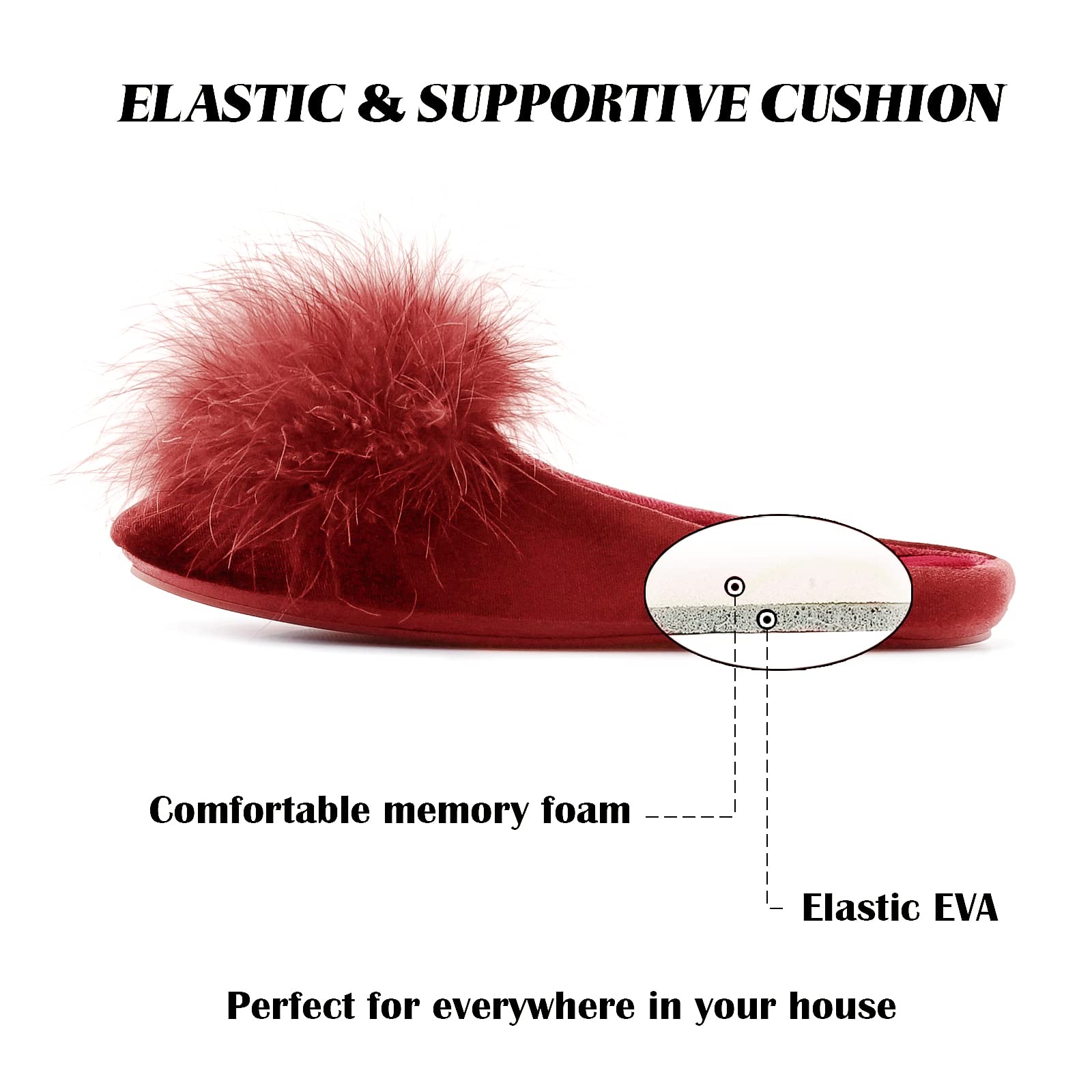 BCTEX COLL Women's Cozy Velvet Memory Foam House Slipper, Ladies Fuzzy Bedroom Slipper Non-slip Sole