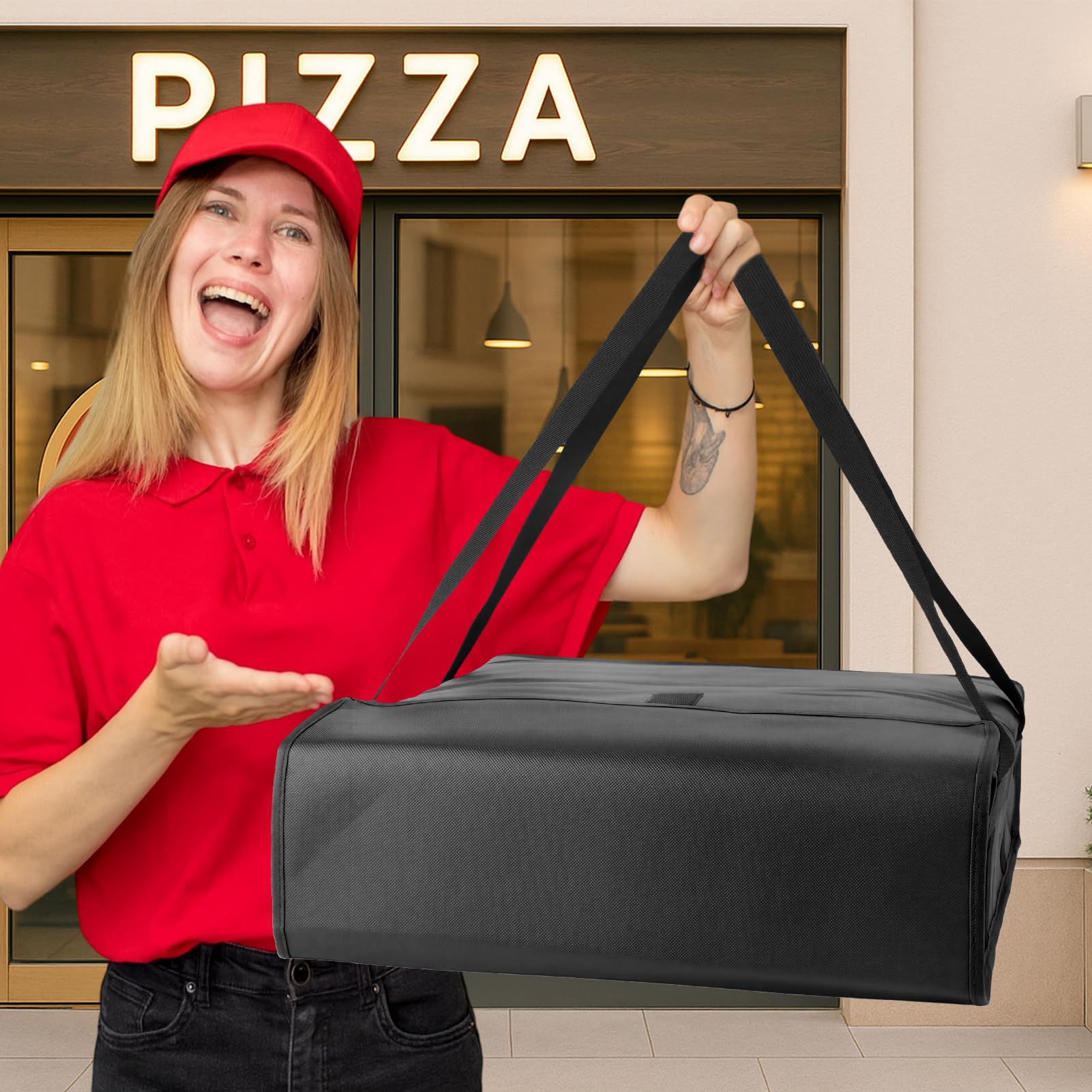 Bodaon Insulated Pizza Delivery Bag, 20" x 20" x 6" Pizza Warmer Bags for Carry Hot, Food Warmers for Parties, Pizza Thermal Insulation, Pizza Carrier for Catering, Red, 1-Pack