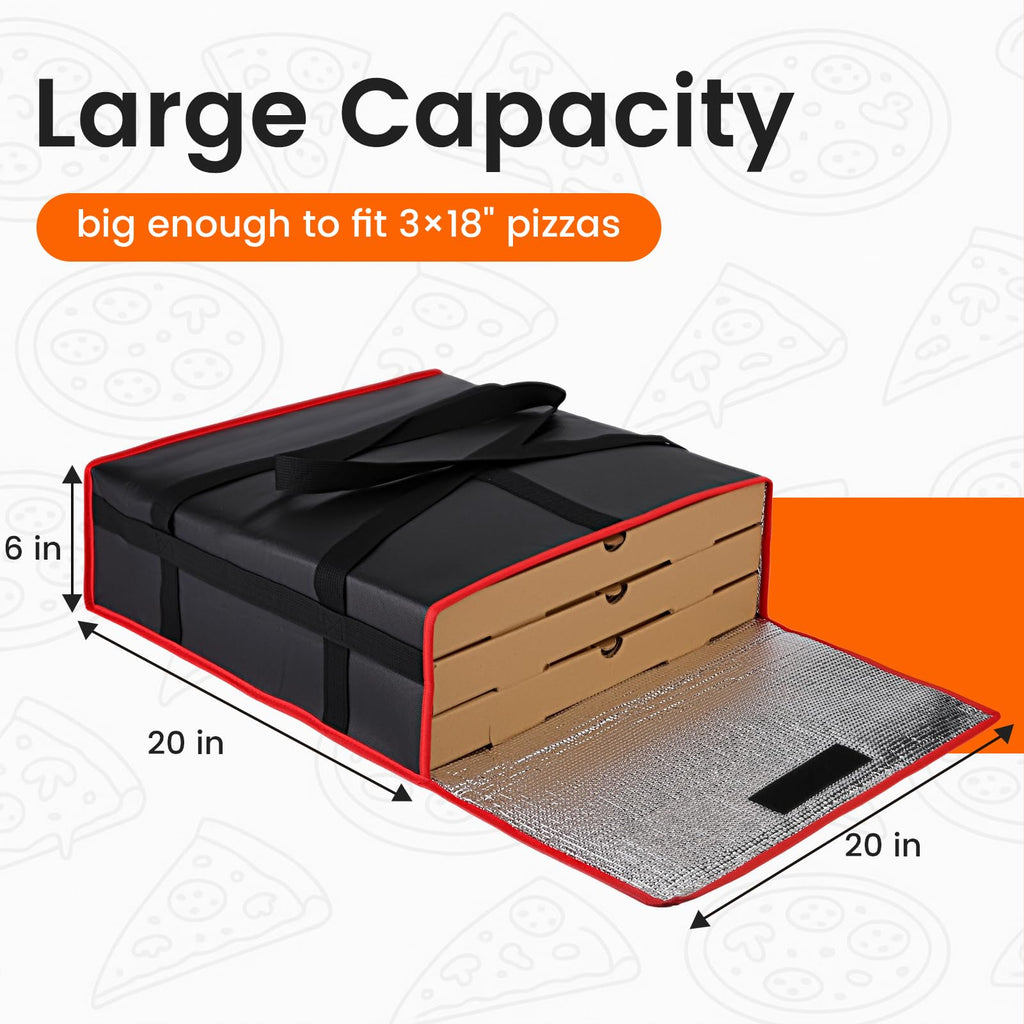 Bodaon Insulated Pizza Delivery Bag, 20" x 20" x 6" Pizza Warmer Bags for Carry Hot, Food Warmers for Parties, Pizza Thermal Insulation, Pizza Carrier for Catering, Red, 1-Pack