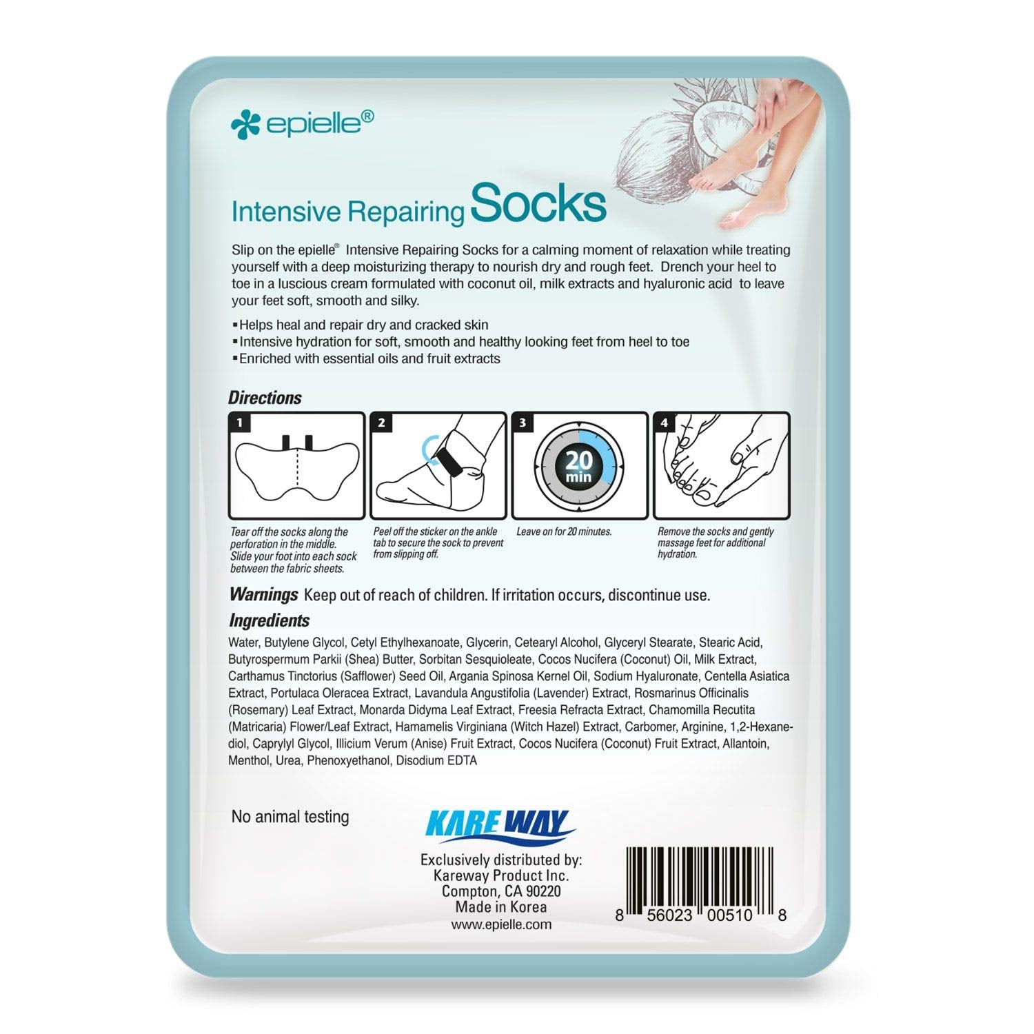 Epielle Intensive Repairing Hand & Foot Masks, Restore and Moisturize Dry, Cracked Skin, Self Care Gifts for Women, Spa Kit, 6 Moisturizing Gloves & 6 Moisturizing Socks