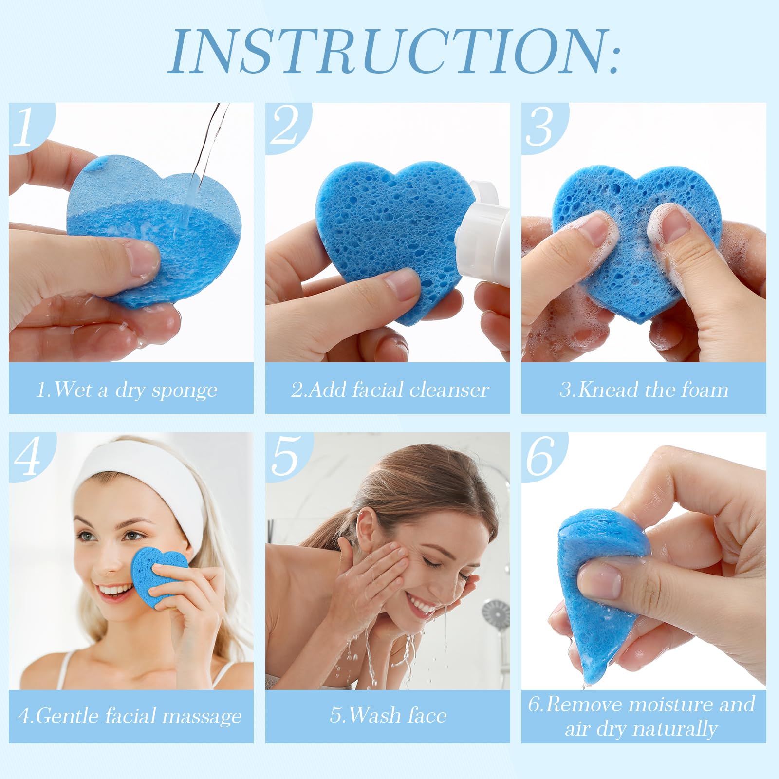 Sieral 120 Pcs Compressed Facial Sponges for Women with Container Disposable Face Sponge Pads for Mask Washing Face Cleansing Exfoliating Pore Esthetician Makeup Removal(Heart,Multicolor)