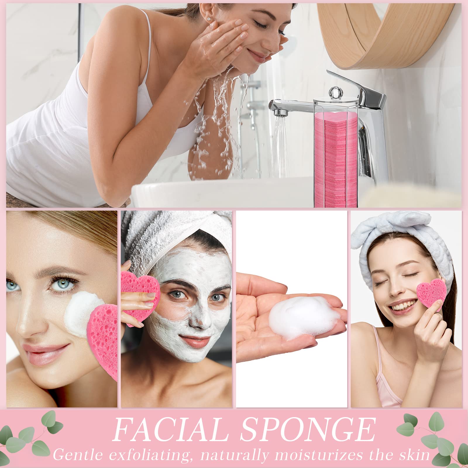 Sieral 120 Pcs Compressed Facial Sponges for Women with Container Disposable Face Sponge Pads for Mask Washing Face Cleansing Exfoliating Pore Esthetician Makeup Removal(Heart,Multicolor)