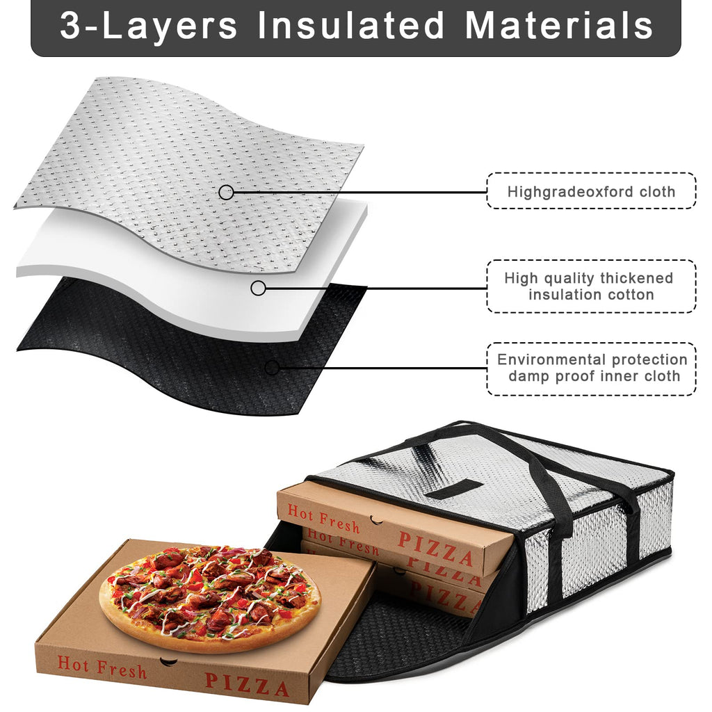 Pizza Bags for Delivery 20" X 20" X 6" - Moisture-Free, Professional Thermal Pizza Warmer, Heavy-Duty Pizza Delivery Bag, Suitable for Restaurants,Picnic Uber Eats & Door Dash（Silver）
