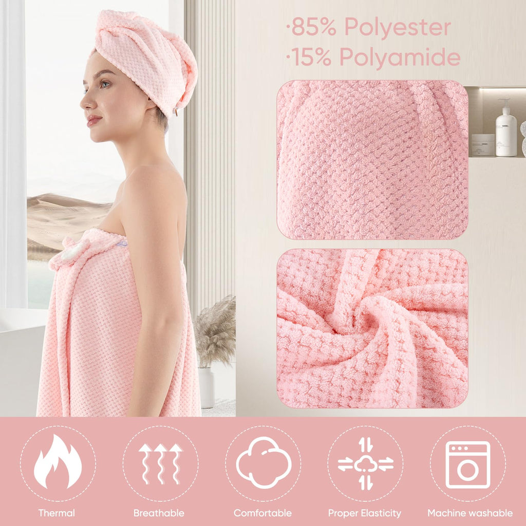 Spa Robe Bath wrap Towels for Women and Hair Drying Towel Waffle Spa Wraps with Pocket Adjustable Closure Lightweight Towel Wraps for Bath Shower (4, Purple)