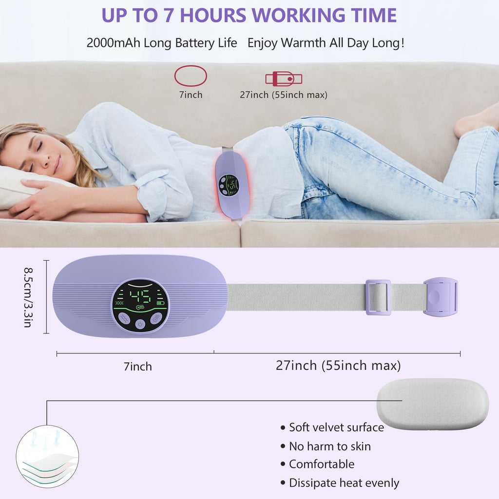 HOTBAG Heating Pad for Period Cramps, Portable Cordless 3S Fast Period Heating Pad Cramp Relief with 3 Heat Levels and 3 Massage Modes, Electric Heating Pad for Pain Relief Gifts for Women (Purple)