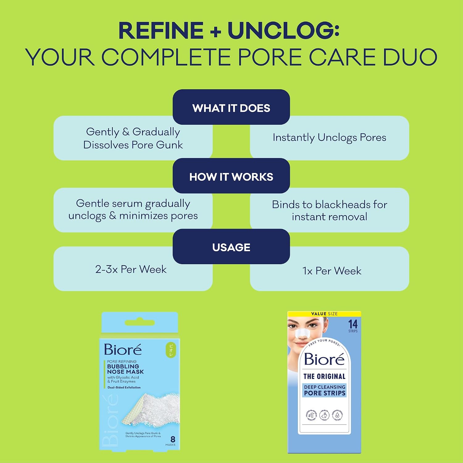 Biore Pore Refining Bubbling Nose Mask, Glycolic Acid and Hyaluronic Acid Exfoliant for Face, Pore Cleansing Mask, 8 Ct