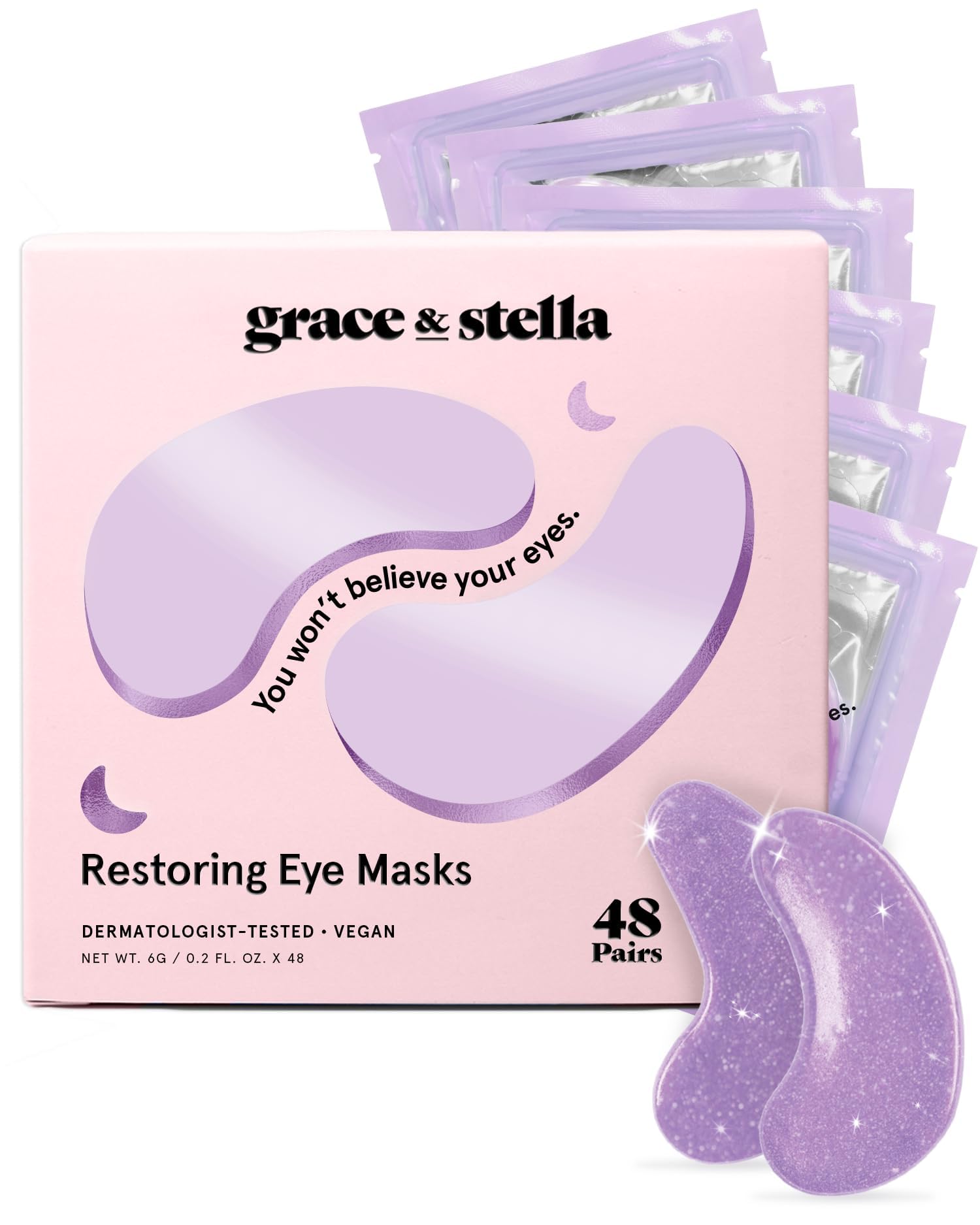 grace & stella Retinol Under Eye Patches for Puffy Eyes and Dark Circles, Restoring Gel Under Eye Masks with Hyaluronic Acid - Vegan Cruelty-Free Skincare - Gifts for Teen Girls (Purple, 6 Pairs)