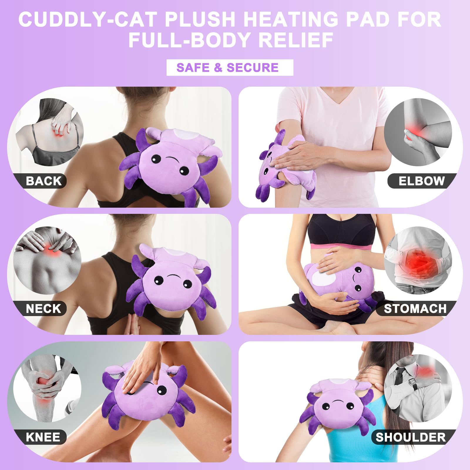 Microwavable Heating Pads for Cramps, Cute Microwave Heating Pad Period Cramps Pain Relief for Women & Girls, Stuffed Animals Moist Heat Pad for Menstrual-Washable Heat Pack (Purple Axolotl)