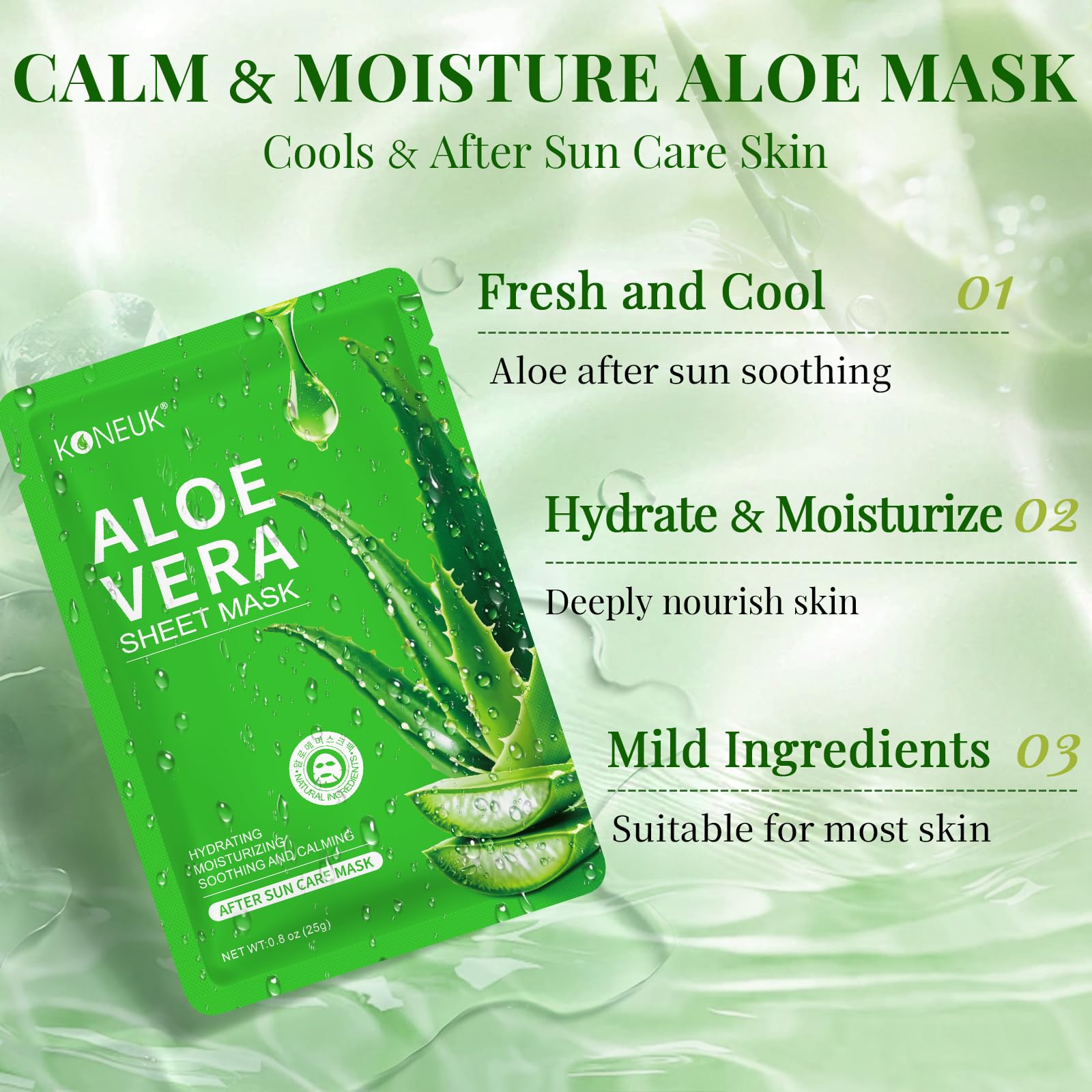 KONEUK 30 Pack Aloe Vera Hydrating Face Masks Skincare, Moisturizing & Soothing Sheet Face Mask for Skin Care, Bulk Aloe Face Masks for After Sun Skin Care, Spa Party Gifts for Women