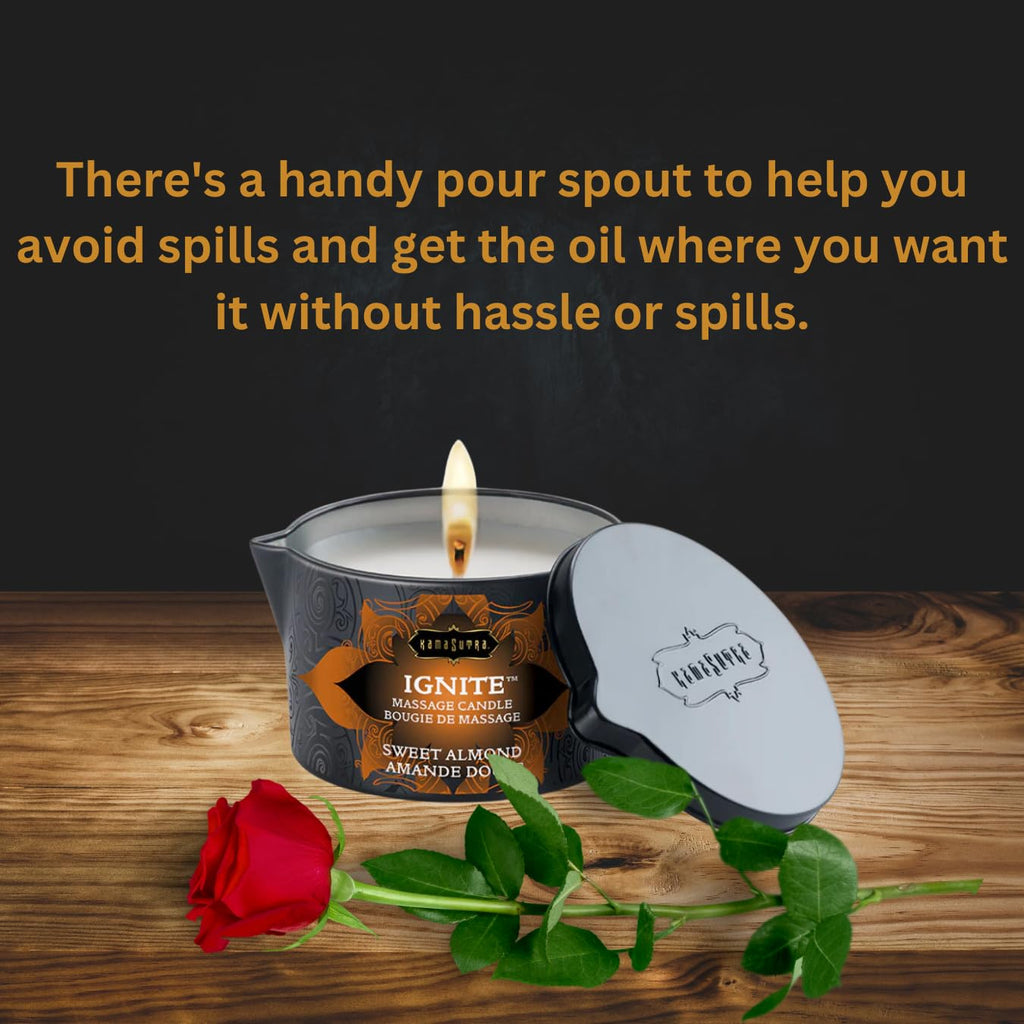 KAMA SUTRA Ignite Massage Candle - Coconut Oil and Soy Based - Island Passion Berry, 6 oz Candle Melts into a Warm Massage Oil, Couples Massage, Pour Spout Massage Candle