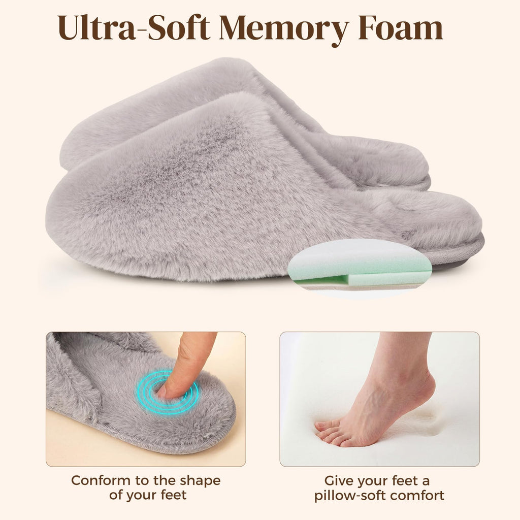 Snug Leaves Women's Fuzzy Scuff Slippers Soft Comfy Memory Foam Non-slip Indoor House Shoes