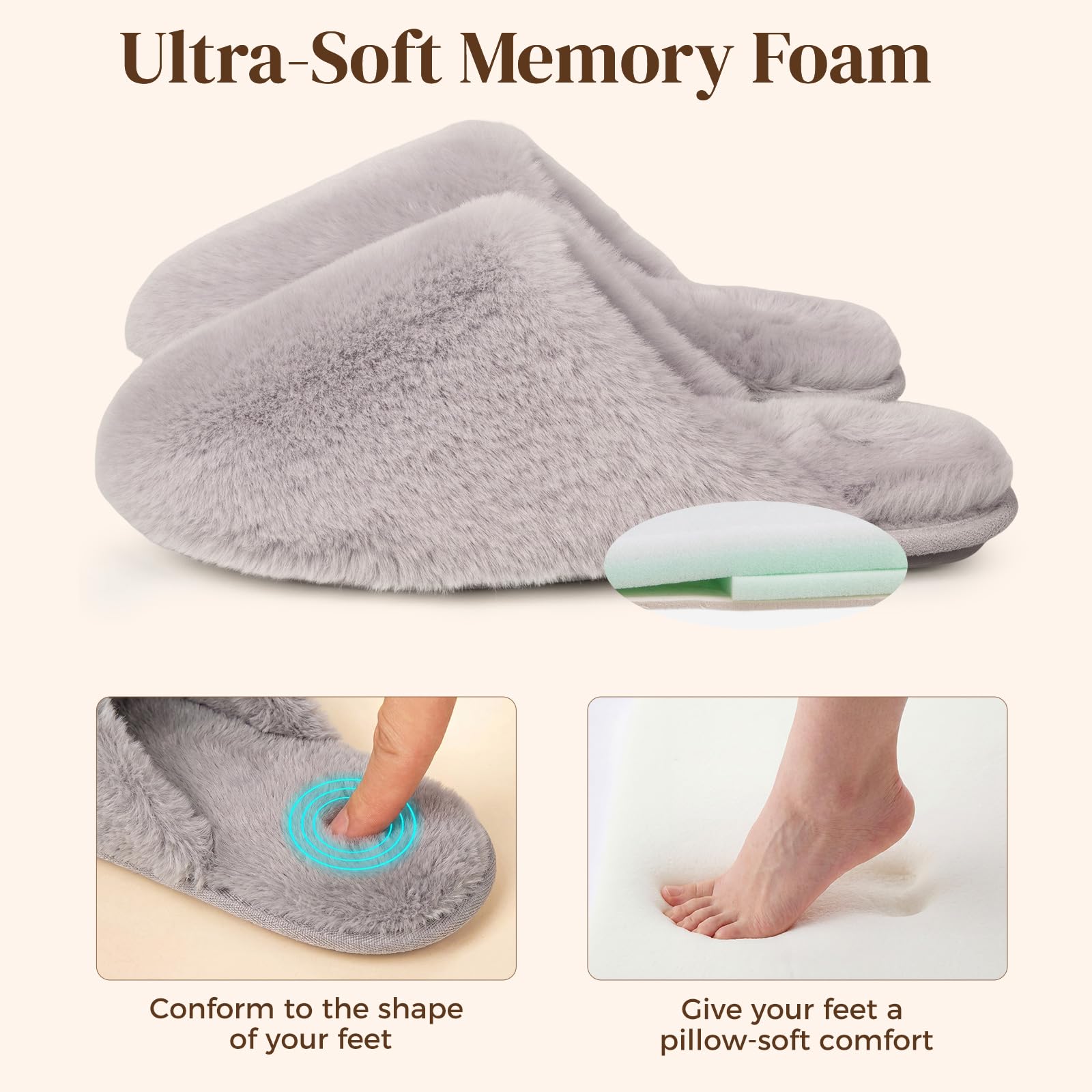 Snug Leaves Women's Fuzzy Scuff Slippers Soft Comfy Memory Foam Non-slip Indoor House Shoes