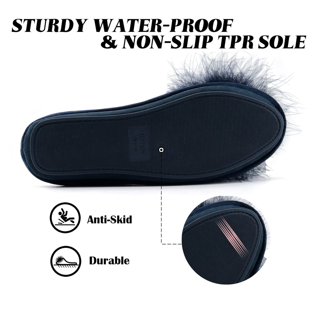 BCTEX COLL Women's Cozy Velvet Memory Foam House Slipper, Ladies Fuzzy Bedroom Slipper Non-slip Sole