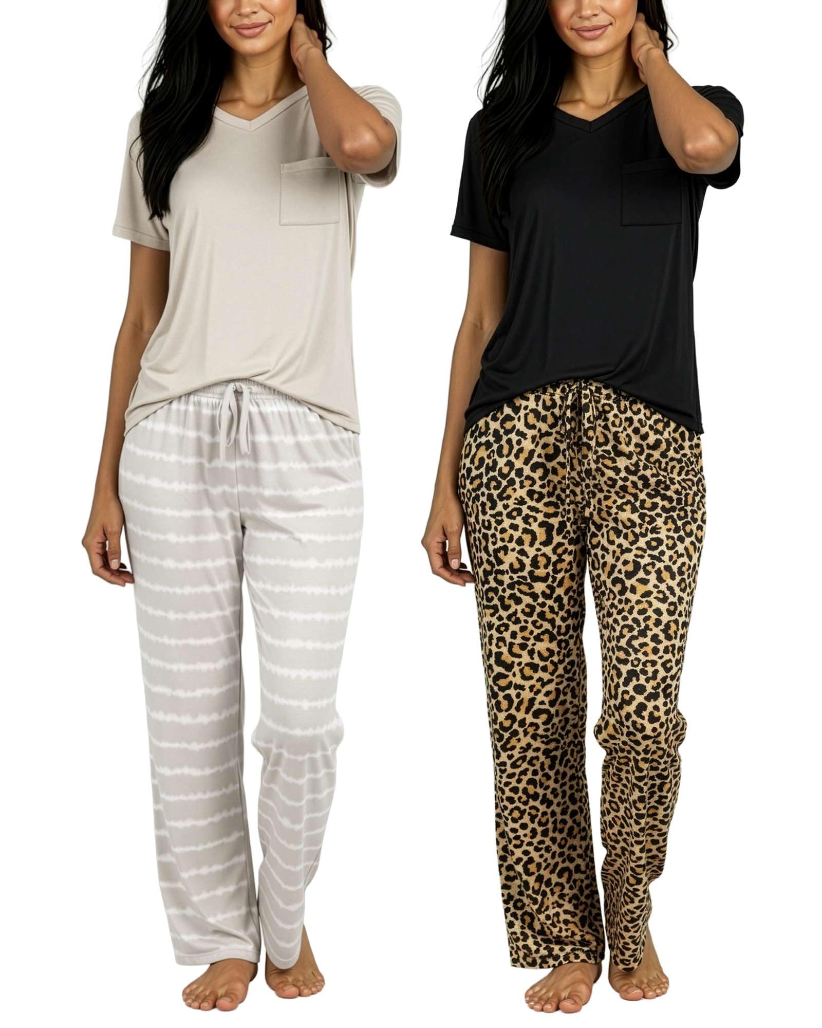 Real Essentials 2 Pack: Women's Comfy Pajama Sets - Short Sleeve Ladies Loungewear Sleepwear PJs (Available In Plus)