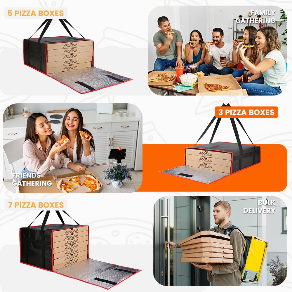 Bodaon Insulated Pizza Delivery Bag, 20" x 20" x 6" Pizza Warmer Bags for Carry Hot, Food Warmers for Parties, Pizza Thermal Insulation, Pizza Carrier for Catering, Red, 1-Pack