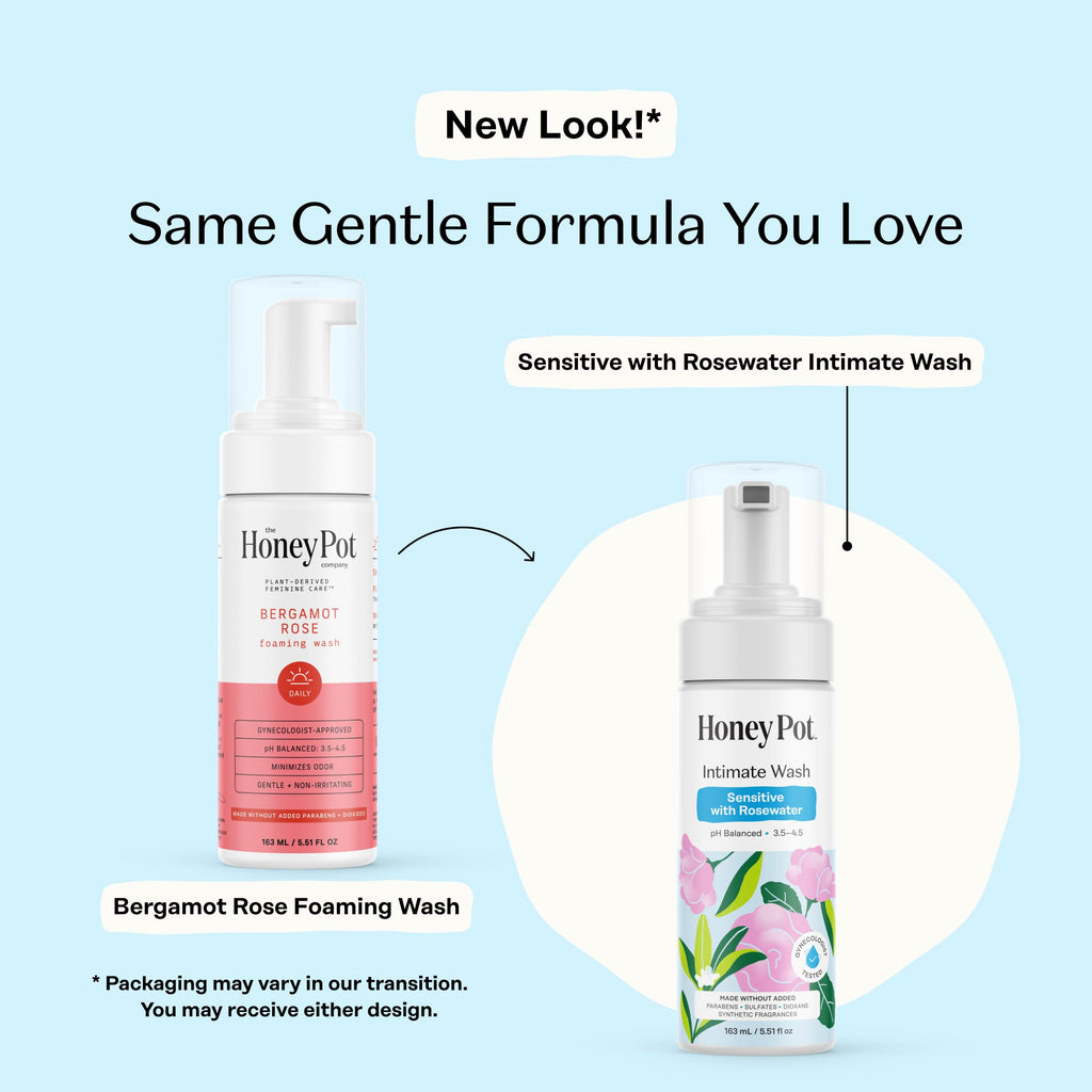The Honey Pot Company - Feminine Wash - Herbal Infused - Sensitive Skin Types - PH Balanced Plant Based Hygiene Products - Sensitive w/Rosewater - 5.51 Fluid Oz.