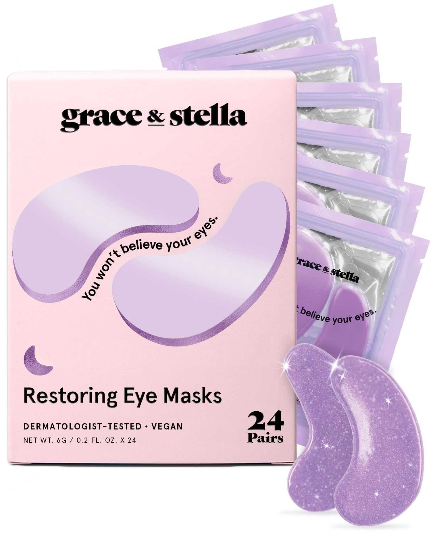 grace & stella Retinol Under Eye Patches for Puffy Eyes and Dark Circles, Restoring Gel Under Eye Masks with Hyaluronic Acid - Vegan Cruelty-Free Skincare - Gifts for Teen Girls (Purple, 6 Pairs)